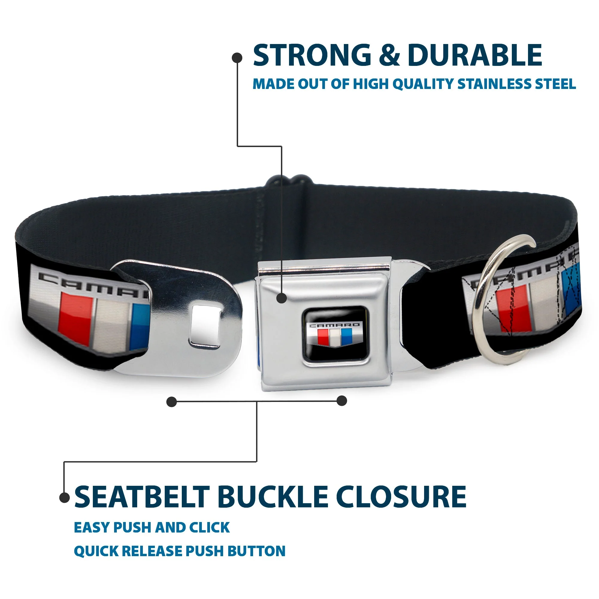 CAMARO Six Badge Full Color Black Silver Red White Blue Seatbelt Buckle Collar - CAMARO Six Badge Black/Silver/Red/White/Blue - Image 4