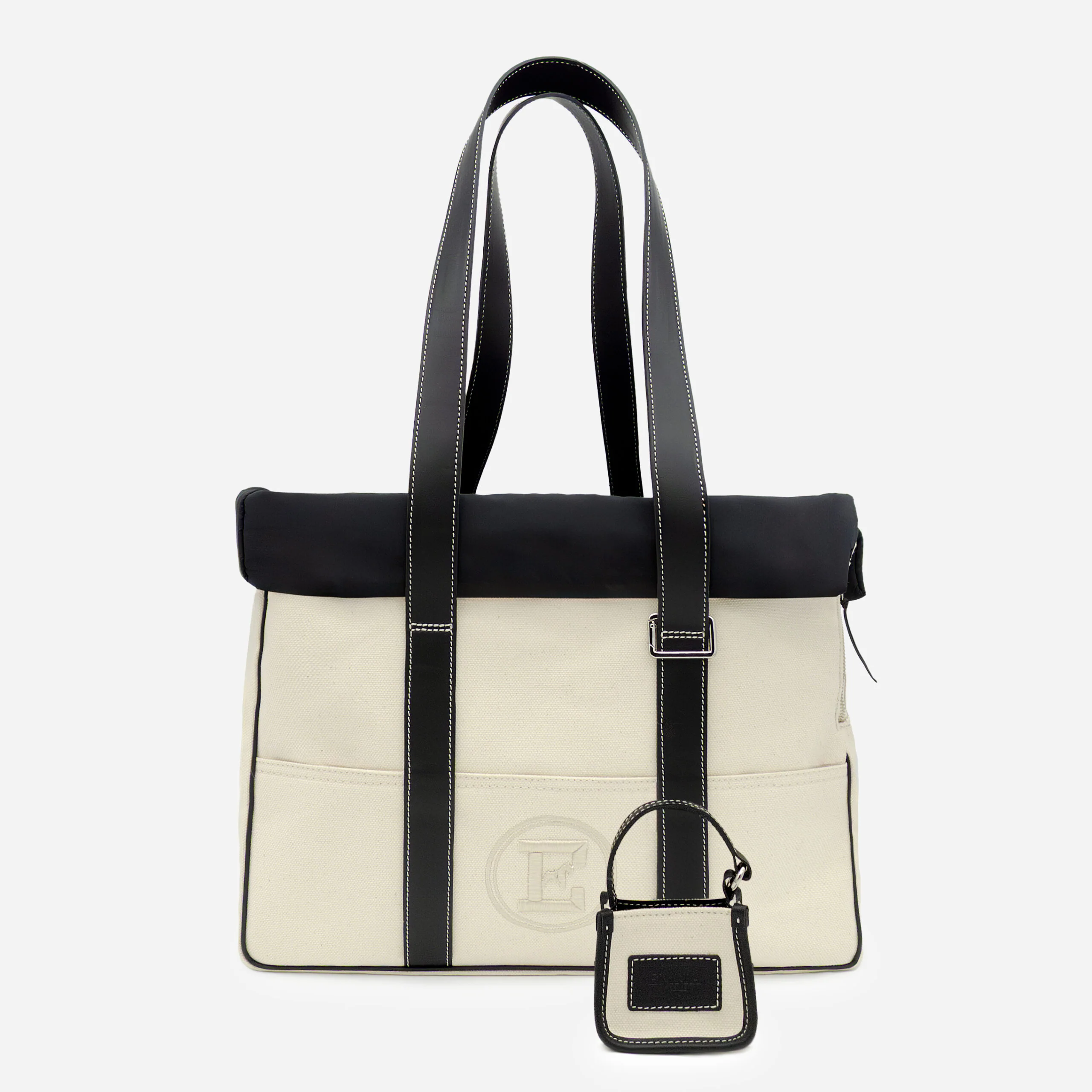 Canvas & Black Leather Luxury Dog Carrier | Handcrafted in Italy - Image 2