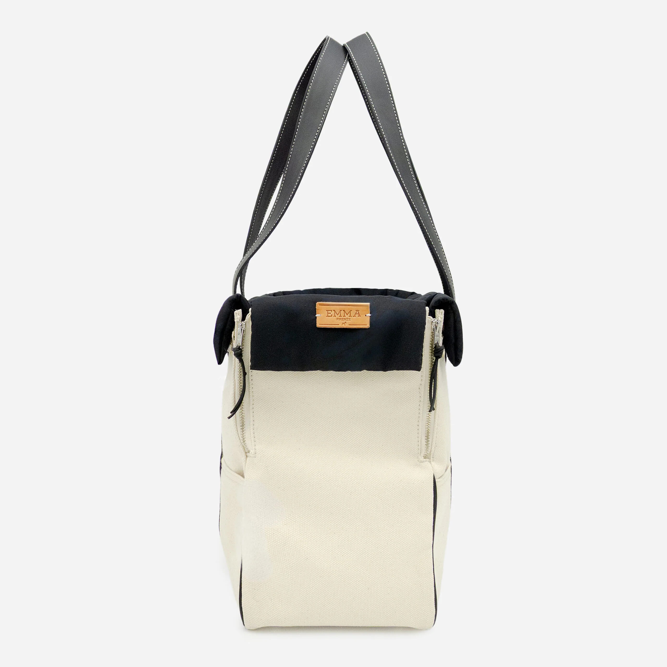 Canvas & Black Leather Luxury Dog Carrier | Handcrafted in Italy - Image 3