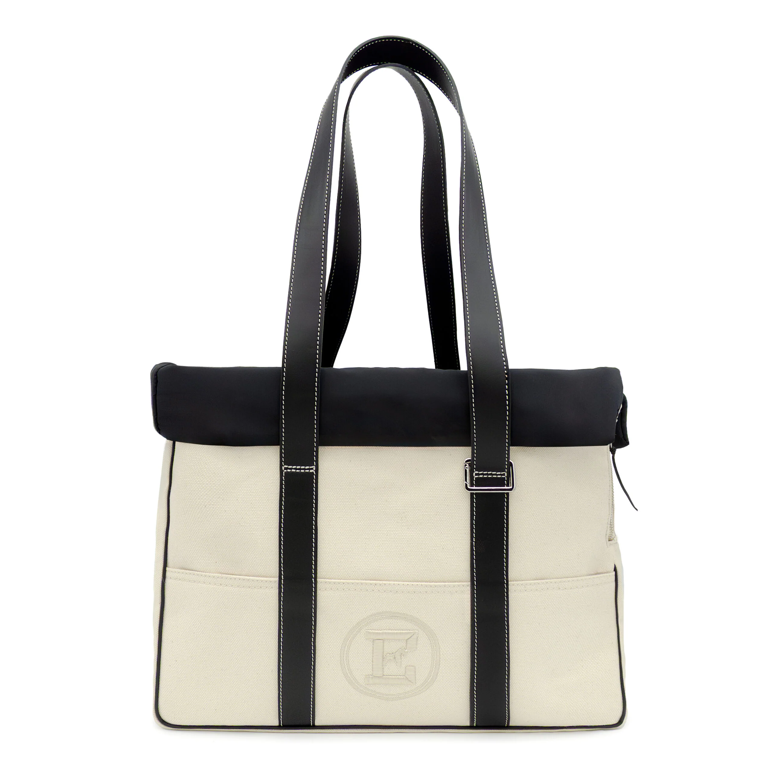 Canvas & Black Leather Luxury Dog Carrier | Handcrafted in Italy - Image 5