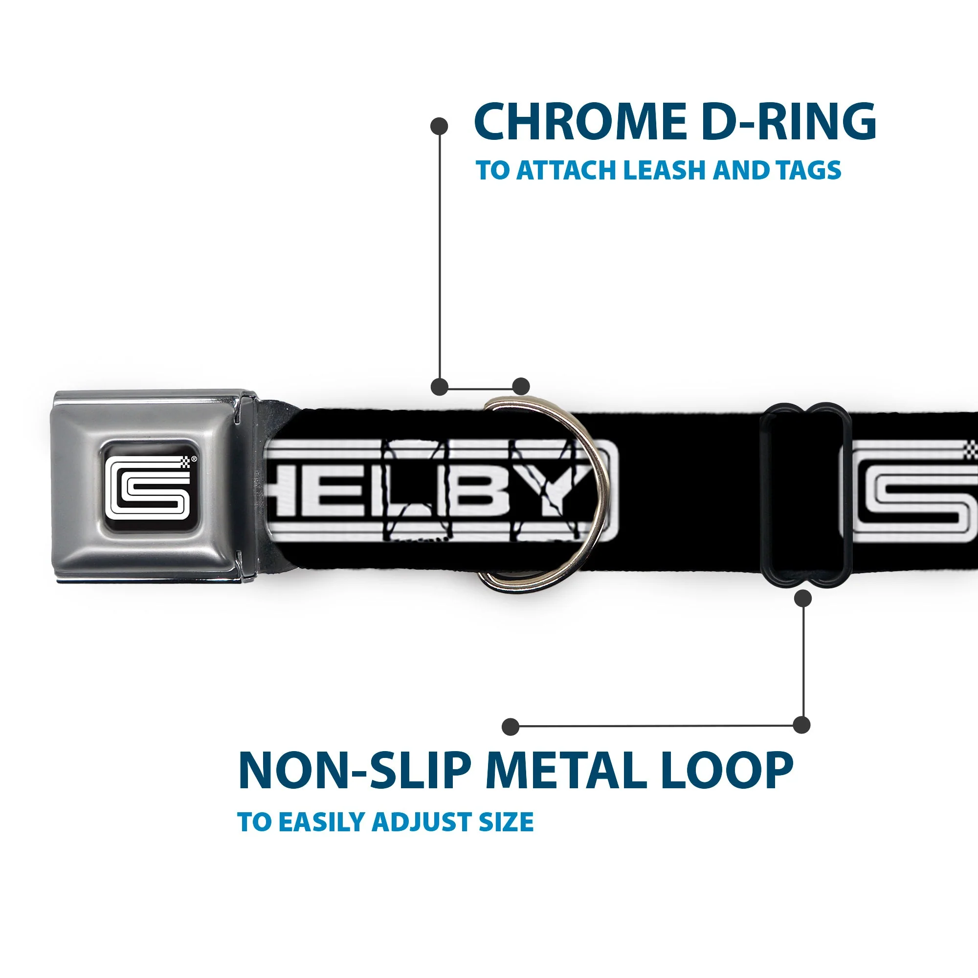 Carroll Shelby CS Racing Logo Full Color Black/White Seatbelt Buckle Collar - Carroll Shelby CS SHELBY Racing Logo Block Black/White - Image 5
