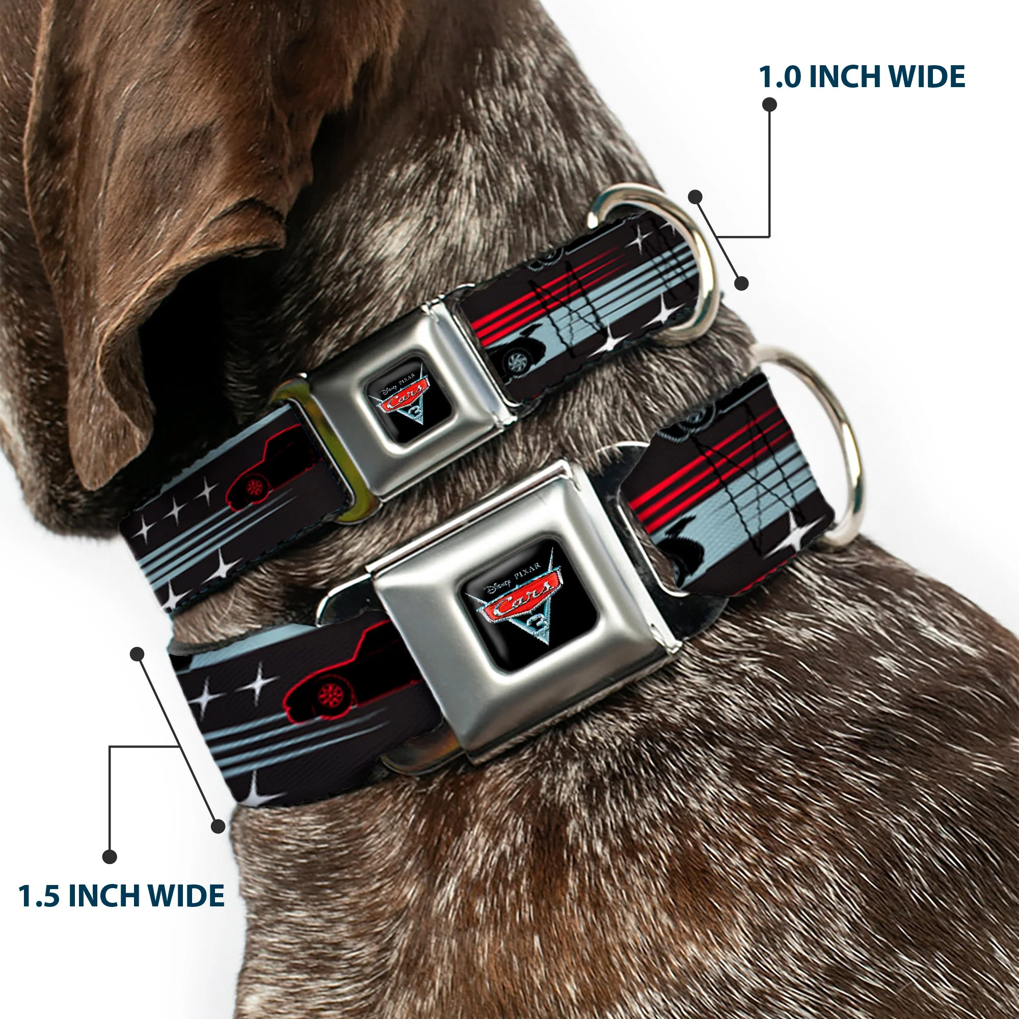 CARS 3 Emblem Full Color Black Silver Red Seatbelt Buckle Collar - Cars 3 Cars Stripes/Stars Grays/Blues/Reds - Image 2