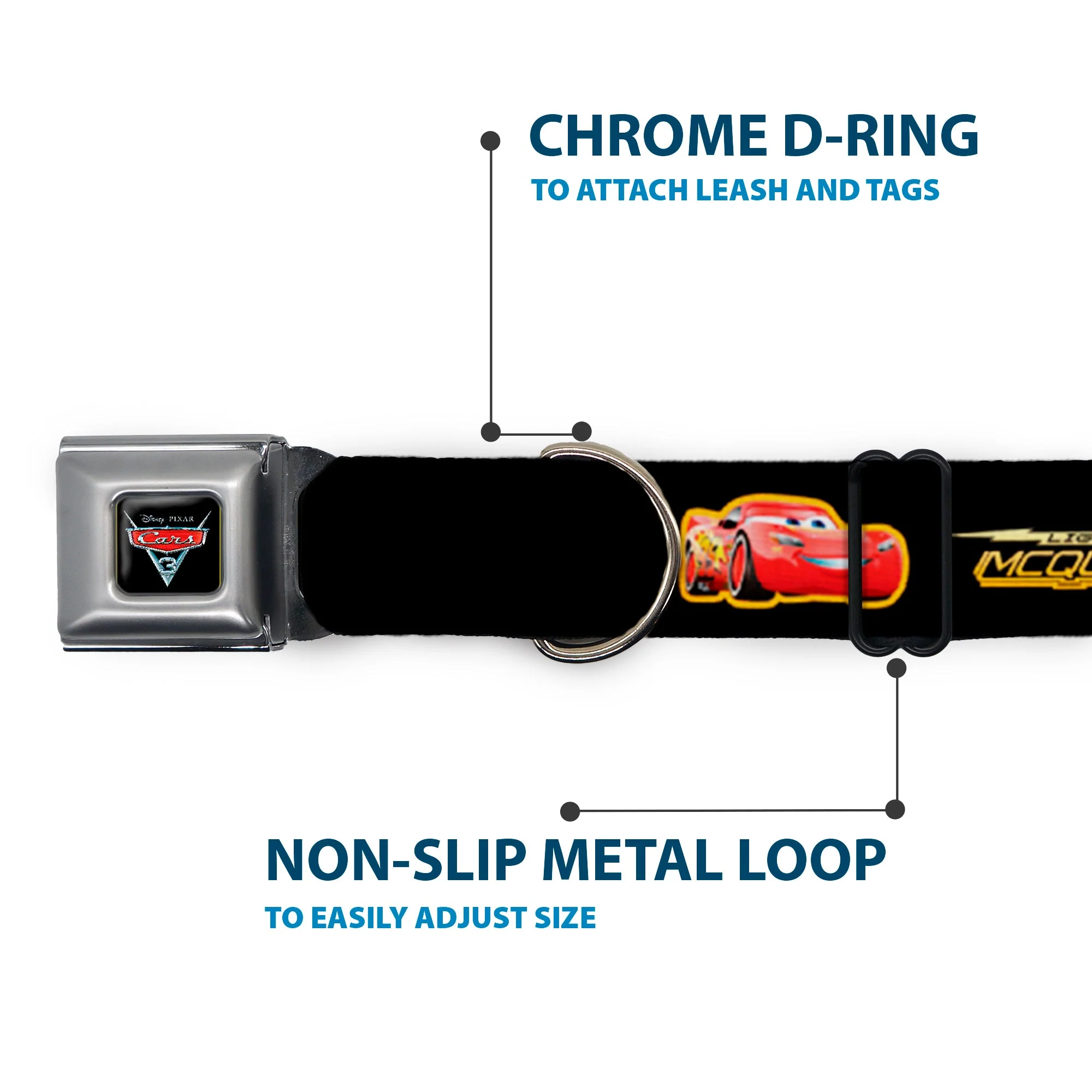 CARS 3 Emblem Full Color Black Silver Red Seatbelt Buckle Collar - Cars 3 LIGHTNING MCQUEEN Pose/Bolt Black/Yellows - Image 5