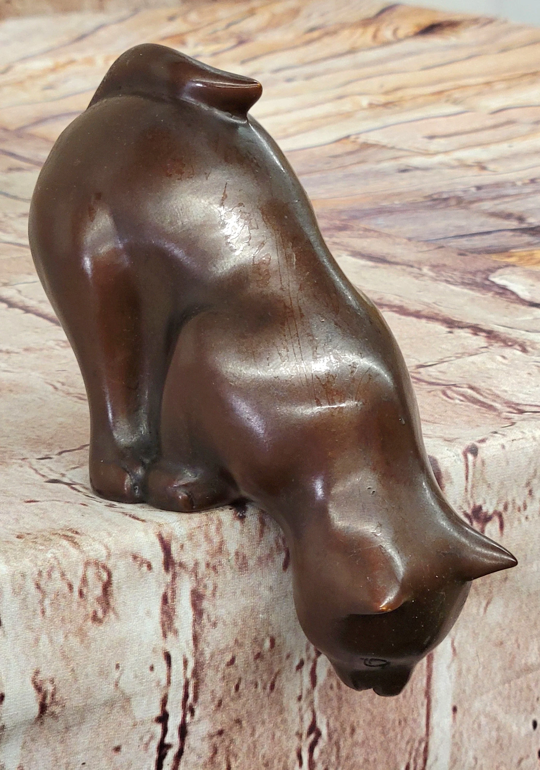 Cat Kitten Sitting on the Edge Bronze Figurine Sculpture Figure Collectible 3" x 6" - Image 3