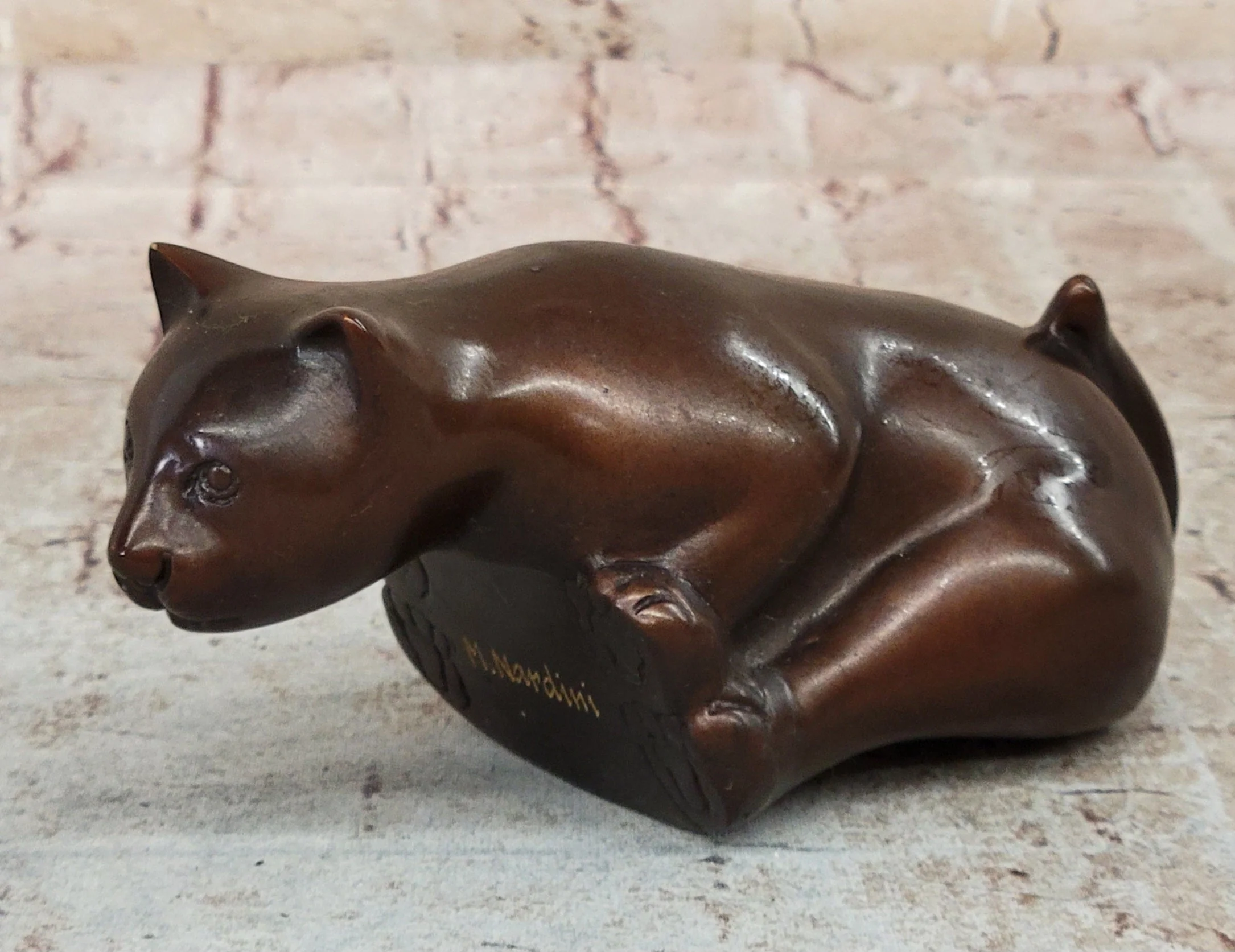Cat Kitten Sitting on the Edge Bronze Figurine Sculpture Figure Collectible 3" x 6" - Image 6