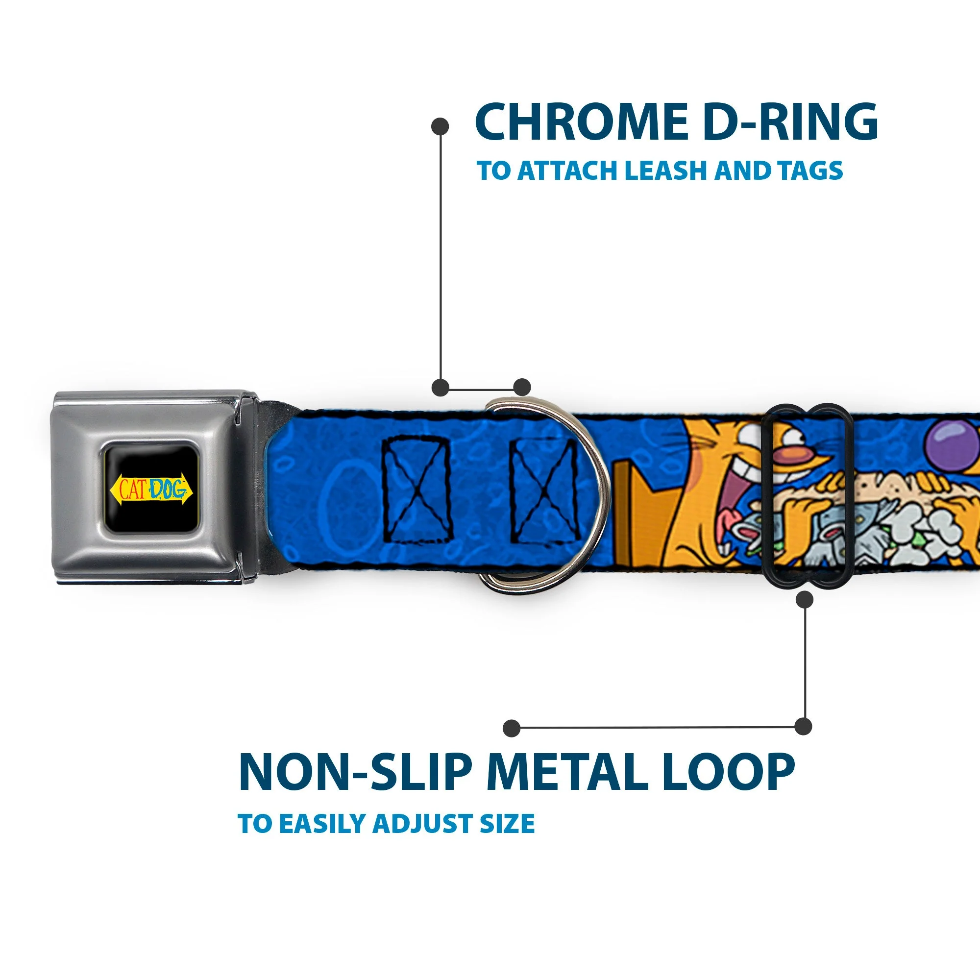 CatDog Stretch/CATDOG Logo Seatbelt Buckle Collar - CatDog Hanging Out Poses Blue - Image 5