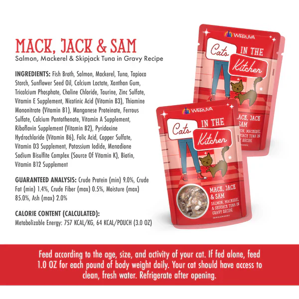 Cats in the Kitchen Mack, Jack and Sam Salmon, Mackerel & Skipjack Tuna in Gravy (3oz) - Image 5