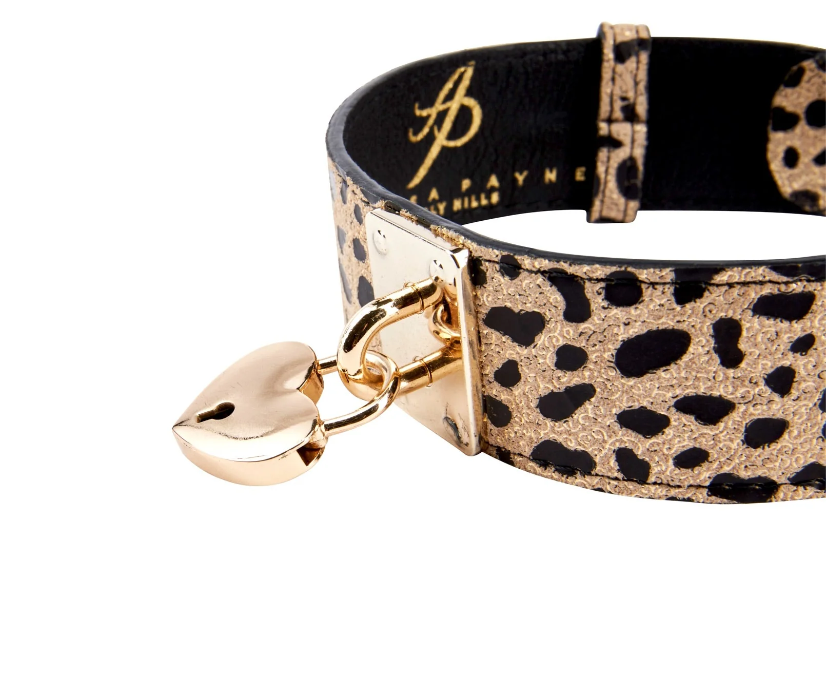 Champagne Gold Leopard Print Italian Leather Reversible Heart Locket/Classic Collar - Image 3