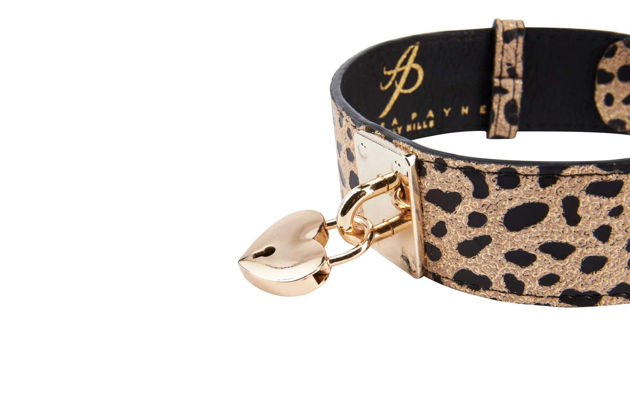Champagne Gold Leopard Print Italian Leather Reversible Heart Locket/Classic Collar & Leash Set - Image 4
