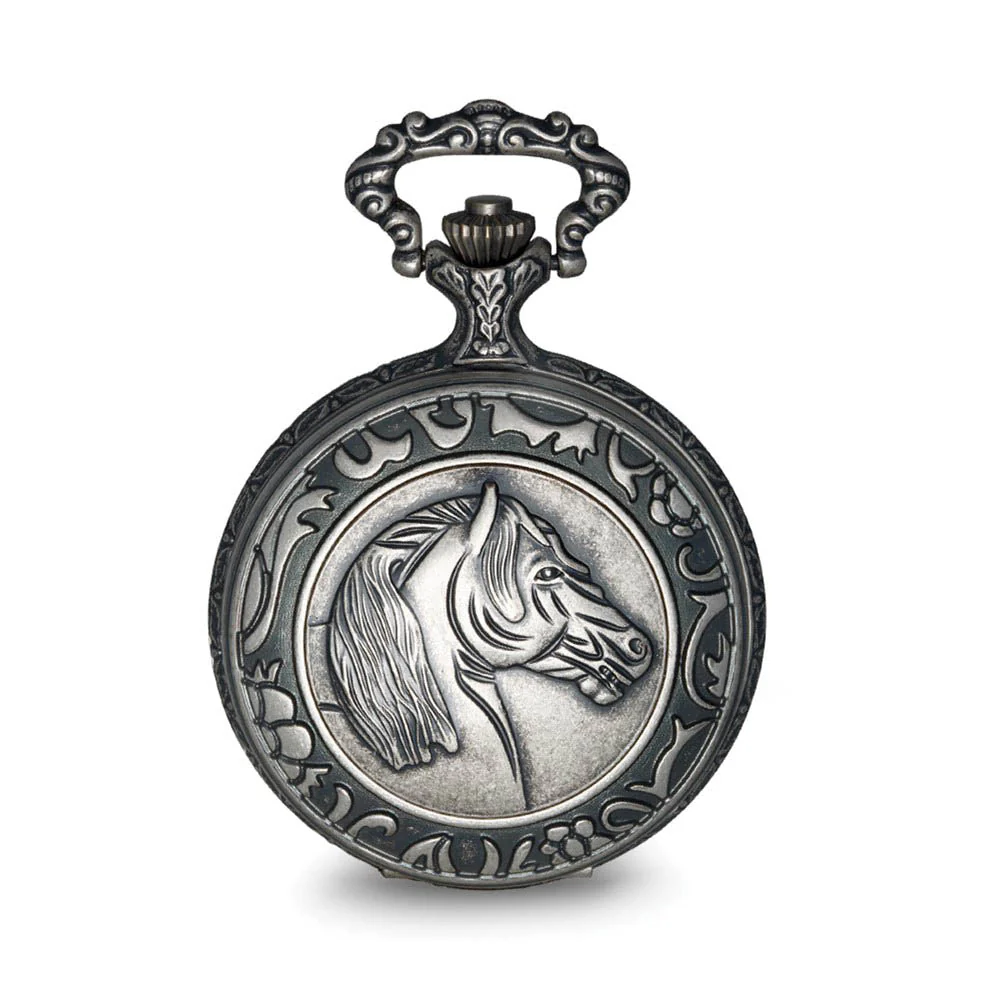 Charles Hubert Antique Chrome Finish Horse Pocket Watch - Image 2
