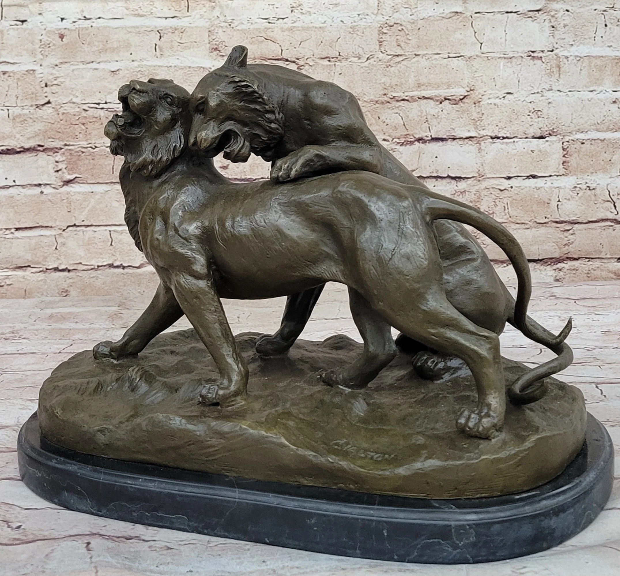Charles Valton - Preludes to Love - Bronze Sculpture of Two Tigers on Marble Base - Image 4