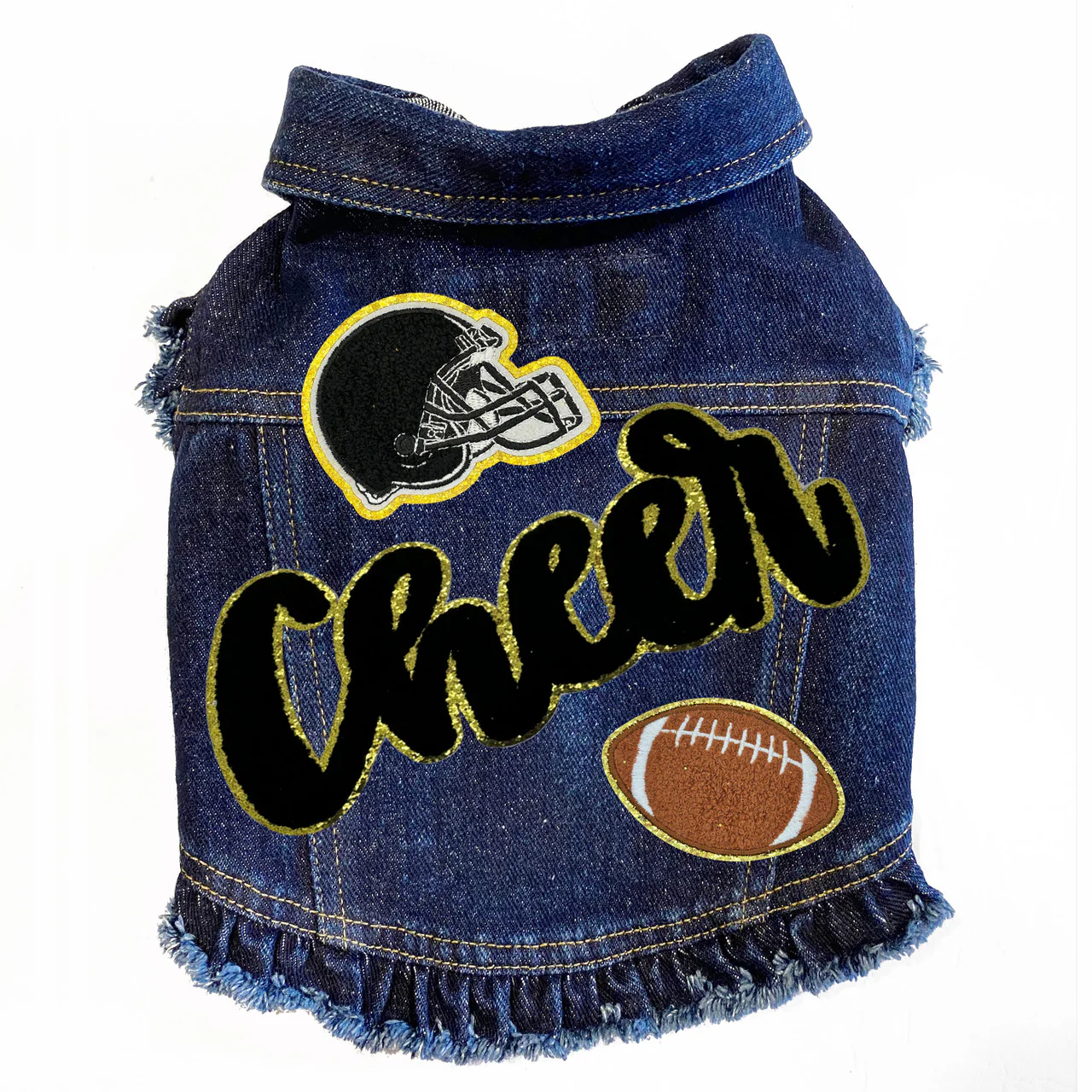 Cheer Football (Large) Denim Dog Jacket - Image 2