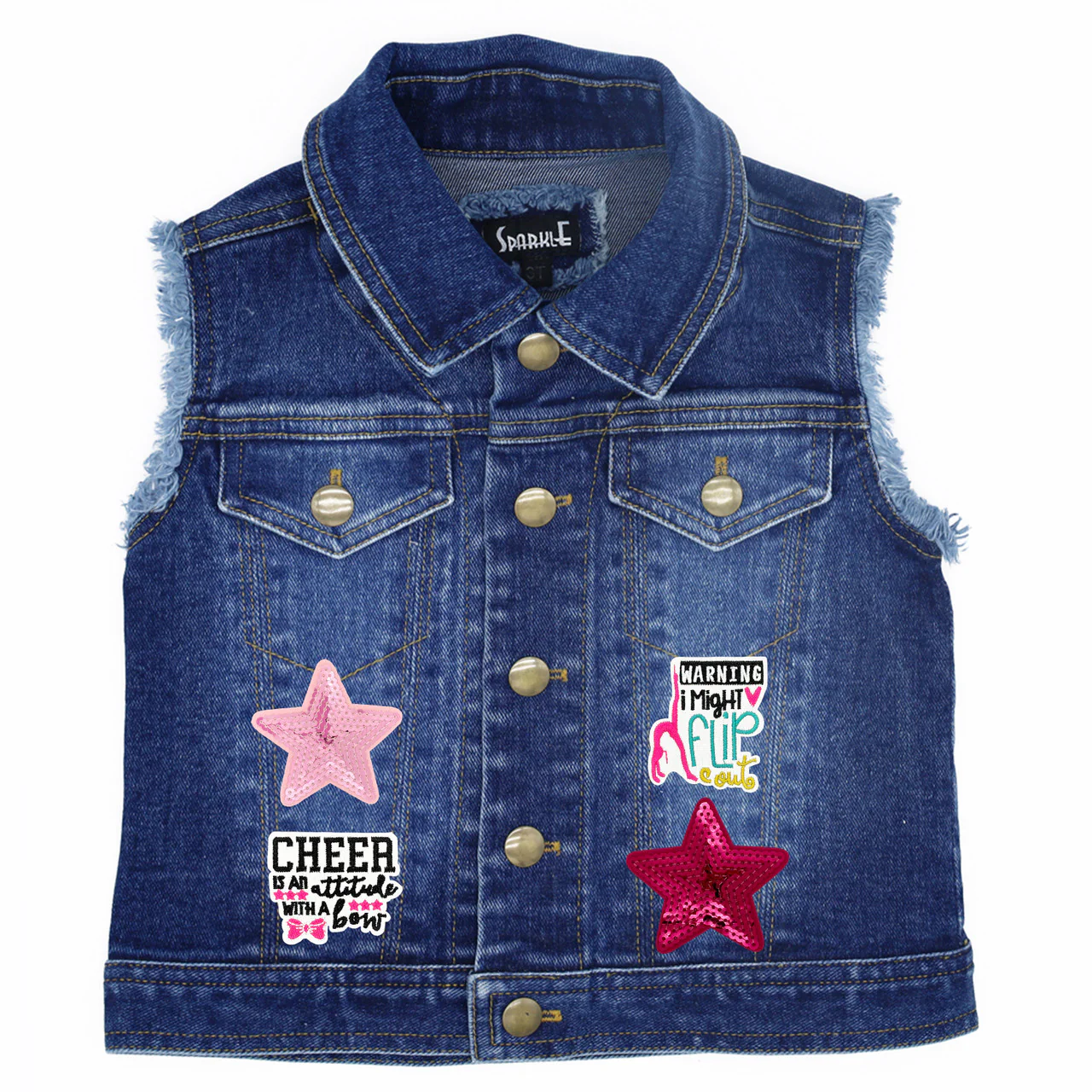 Cheer with Megaphone & Poms - Kids Denim Vest - Image 4