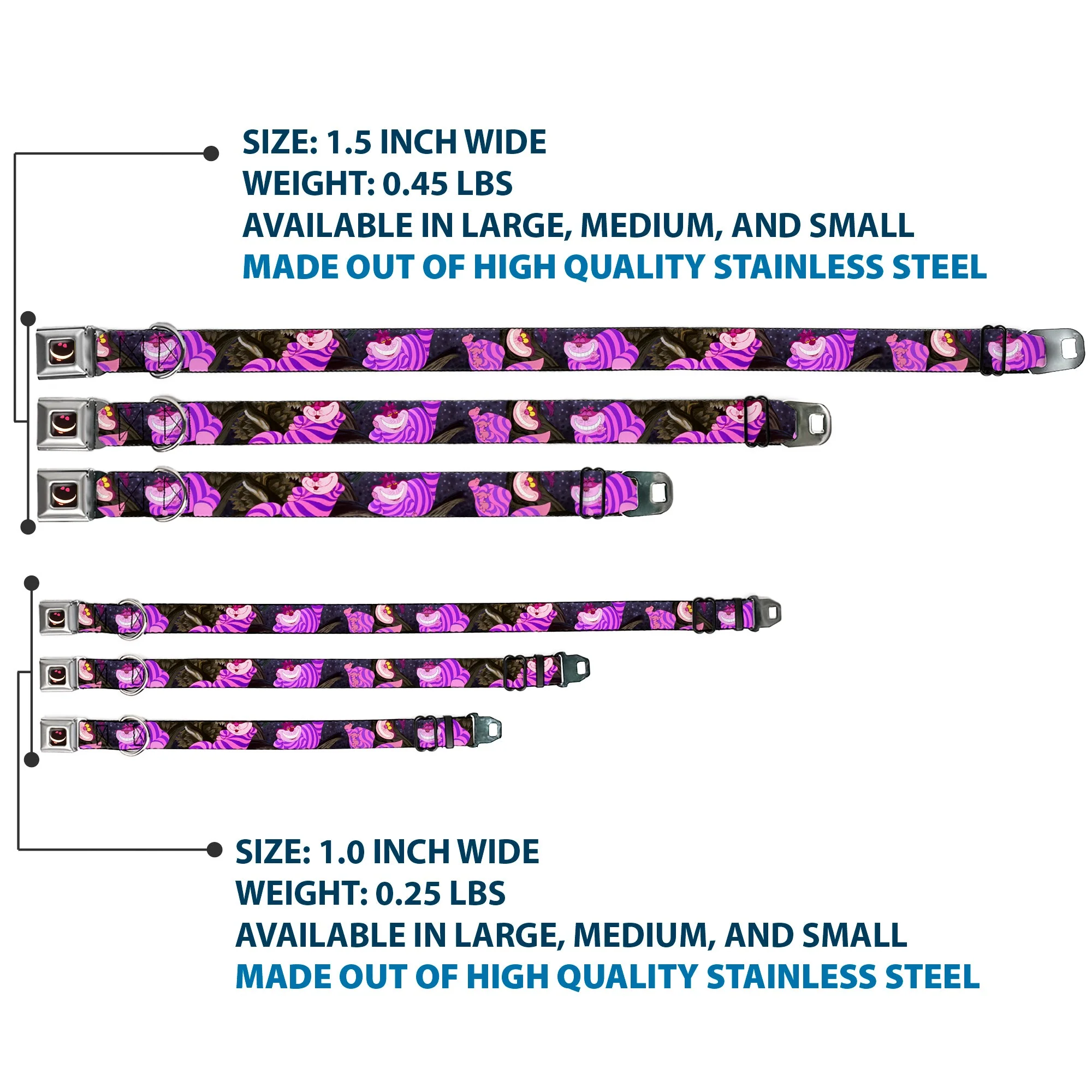 Cheshire Cat Eyes Smile Full Color Seatbelt Buckle Collar - Cheshire Cat Tree Poses - Image 3
