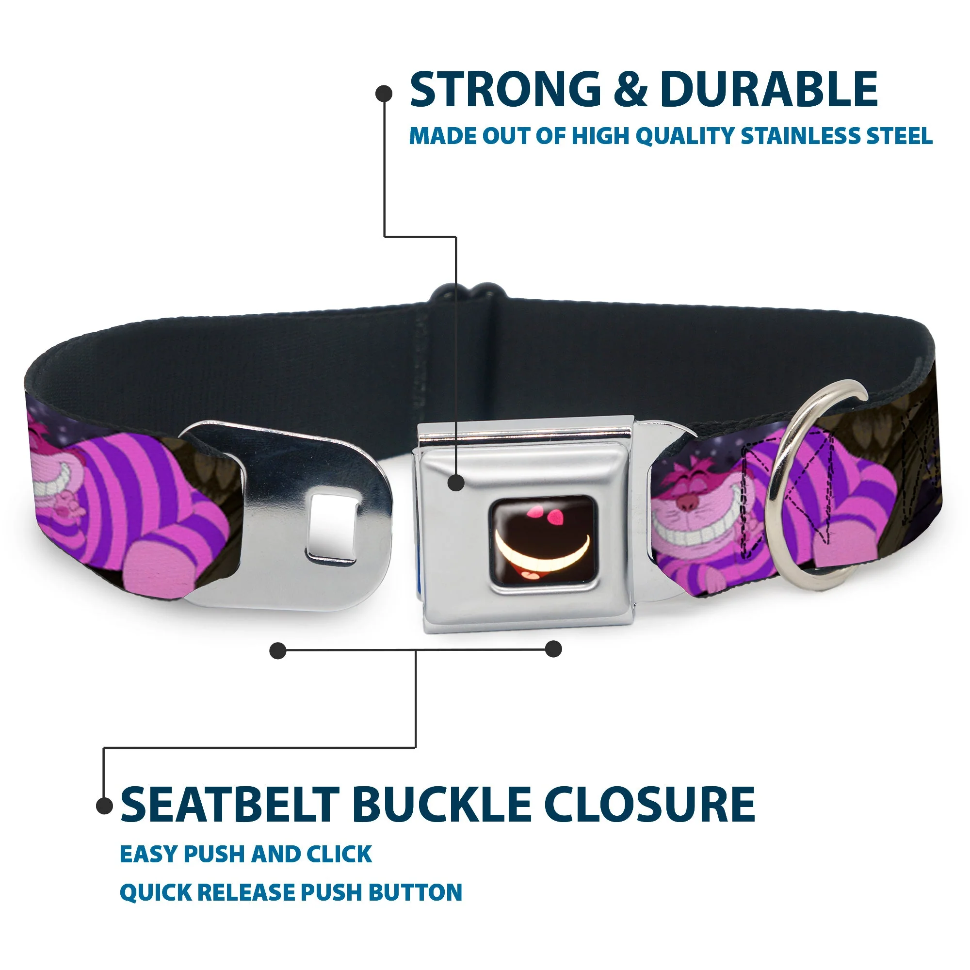 Cheshire Cat Eyes Smile Full Color Seatbelt Buckle Collar - Cheshire Cat Tree Poses - Image 4