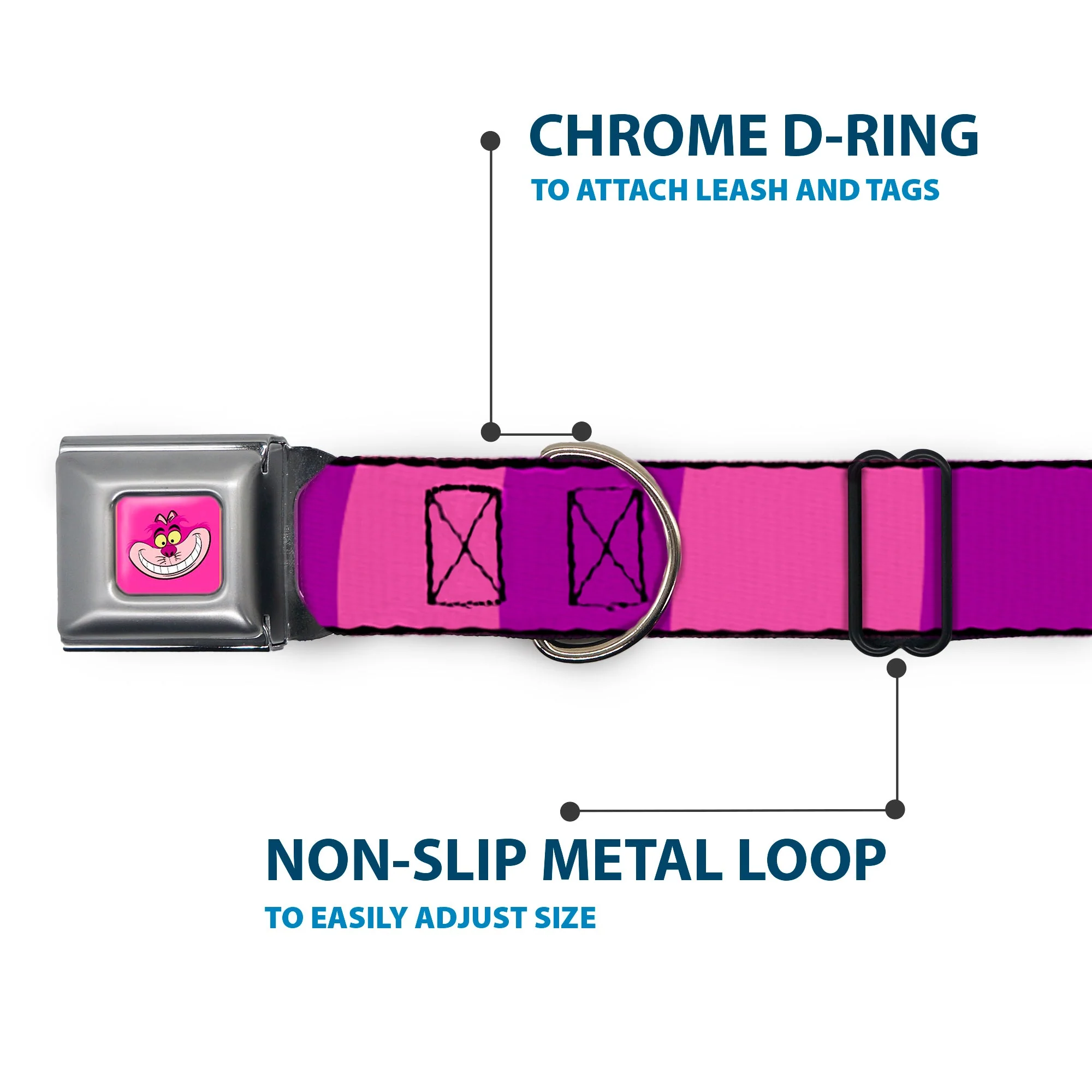 Cheshire Cat Face Full Color Pink Seatbelt Buckle Collar - Cheshire Cat Stripe Pink/Purple - Image 5