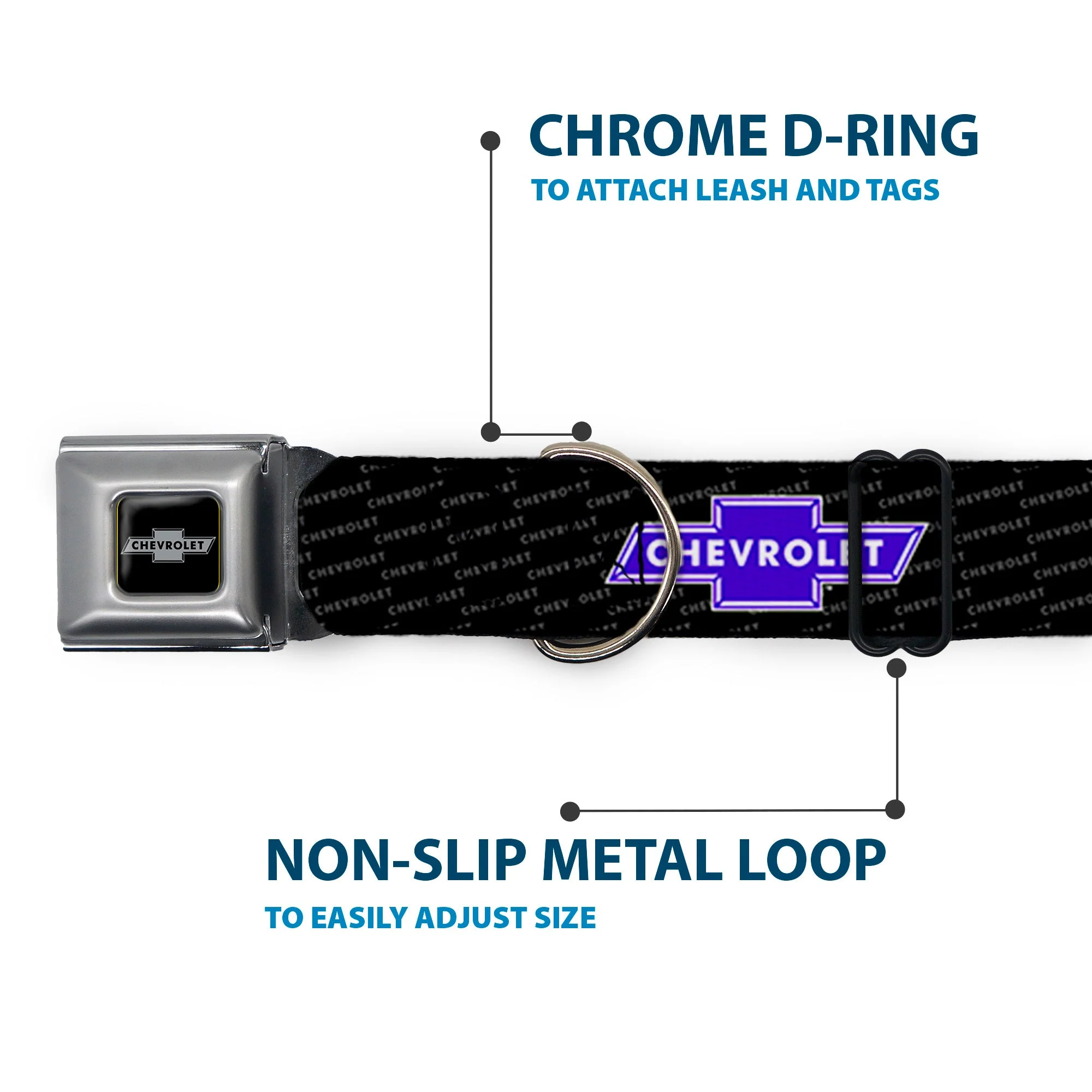 Chevy Bowtie Black Silver Seatbelt Buckle Collar - Chevy Bowtie REPEAT w/Text - Image 5
