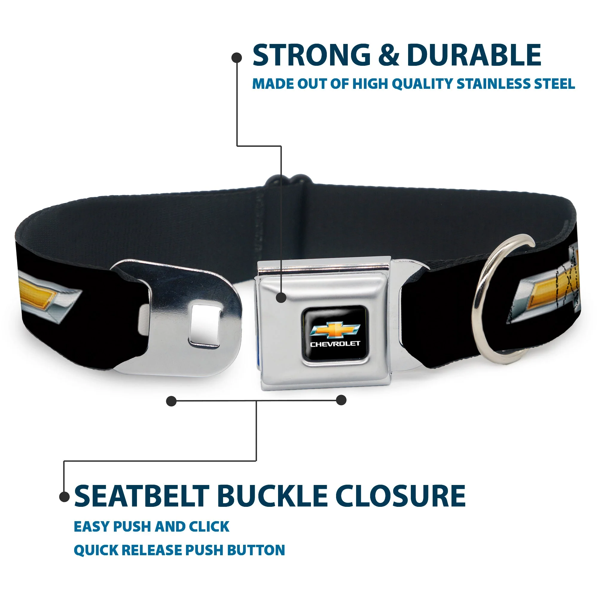 Chevy Bowtie Full Color Black Gold Seatbelt Buckle Collar - Chevy Bowtie Black/Gold Logo REPEAT - Image 4