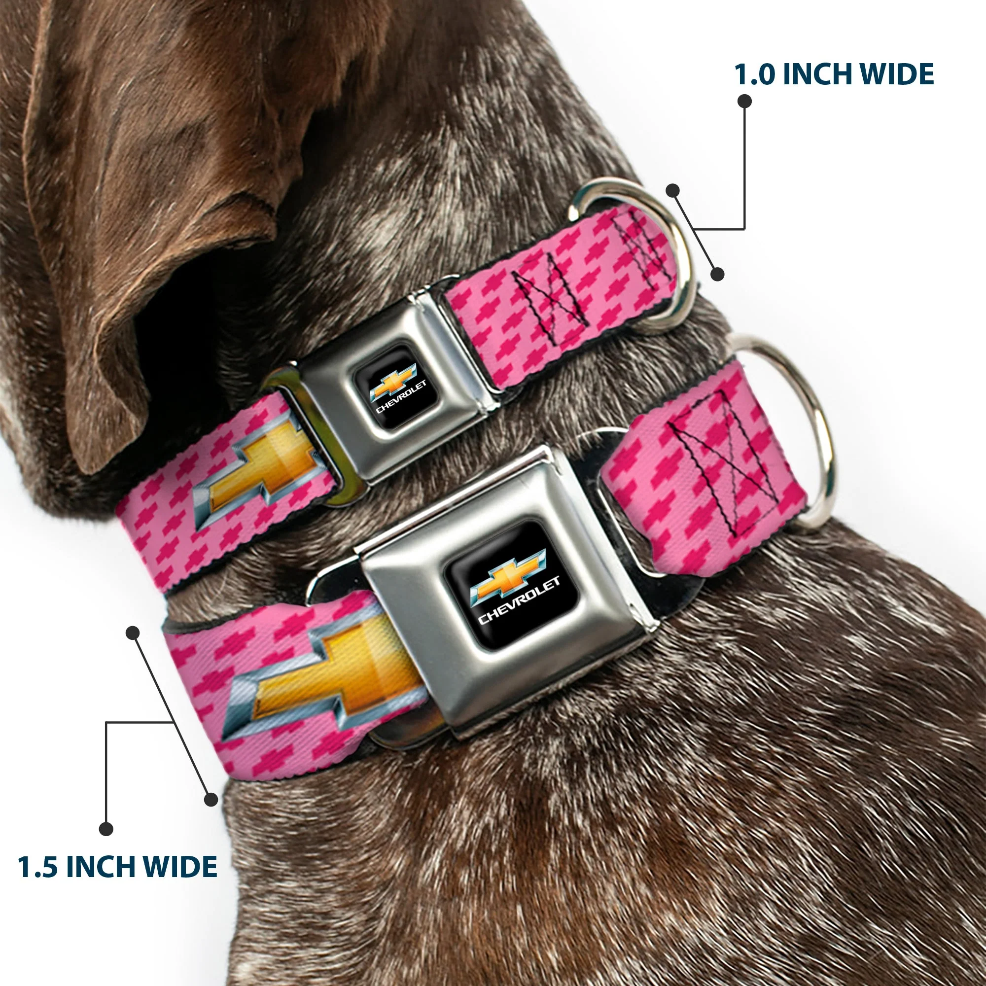 Chevy Bowtie Full Color Black Gold Seatbelt Buckle Collar - Chevy Gold Bowtie w/Logo PINK - Image 2