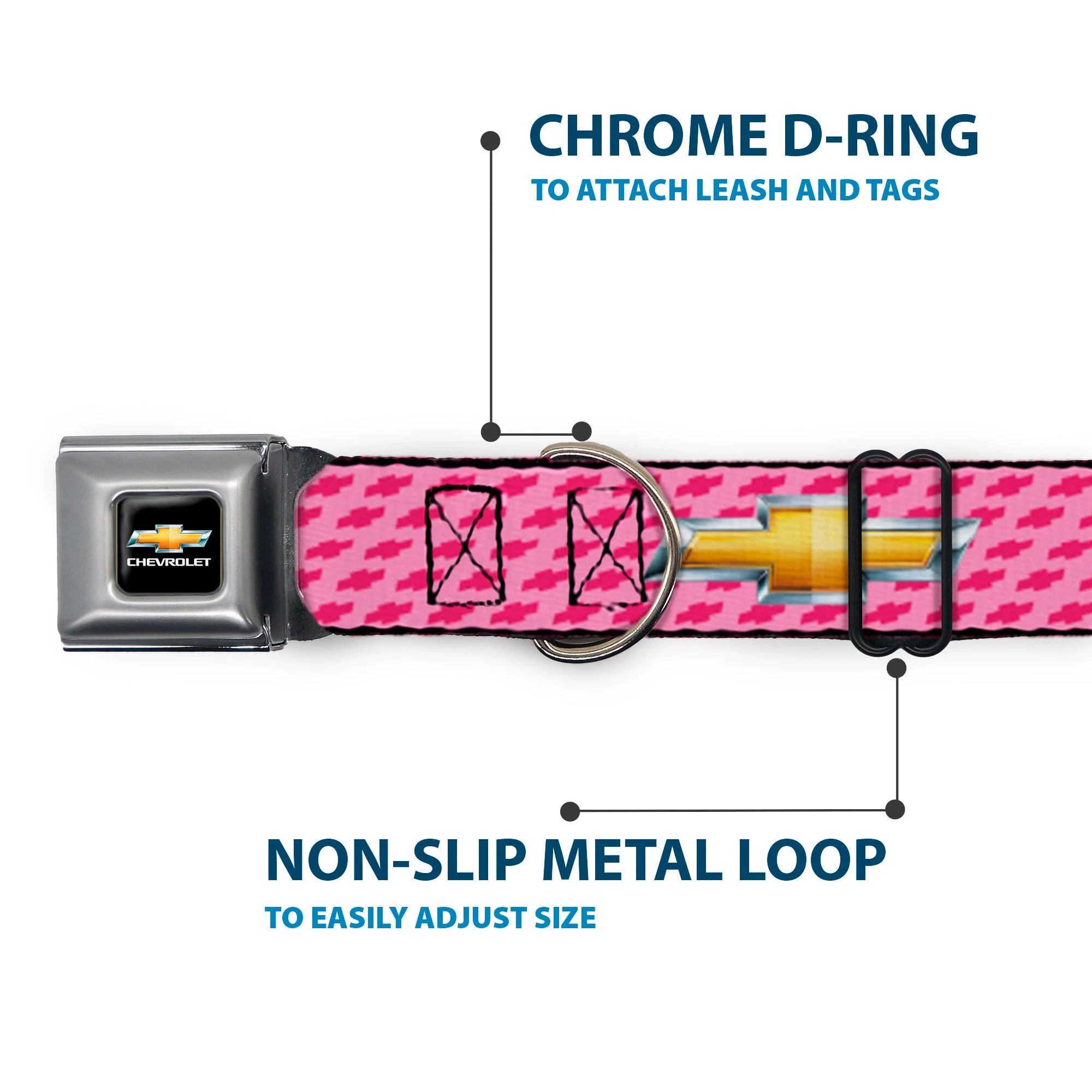 Chevy Bowtie Full Color Black Gold Seatbelt Buckle Collar - Chevy Gold Bowtie w/Logo PINK - Image 5