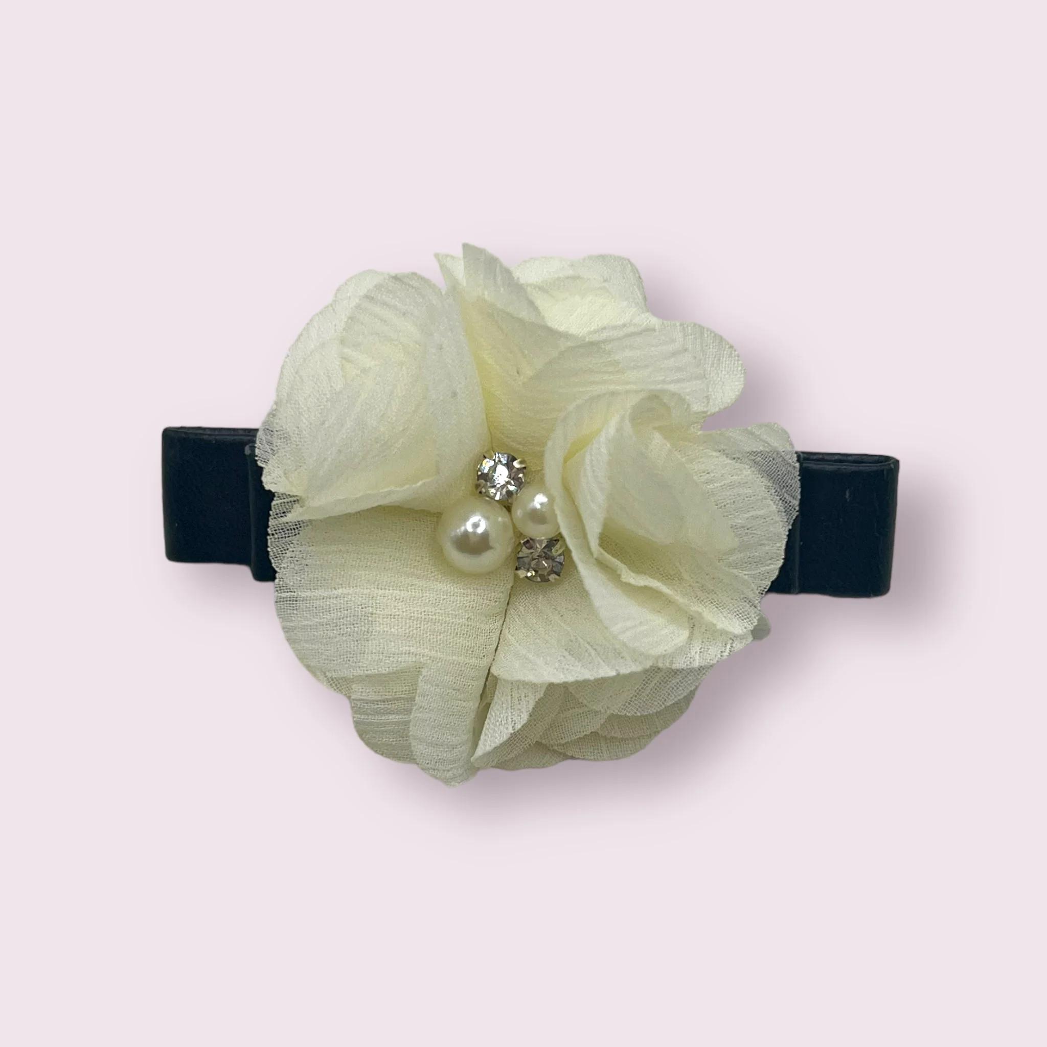 Chiffon Camellia Rose Vegan Leather Dog Hair Barrette - Image 3