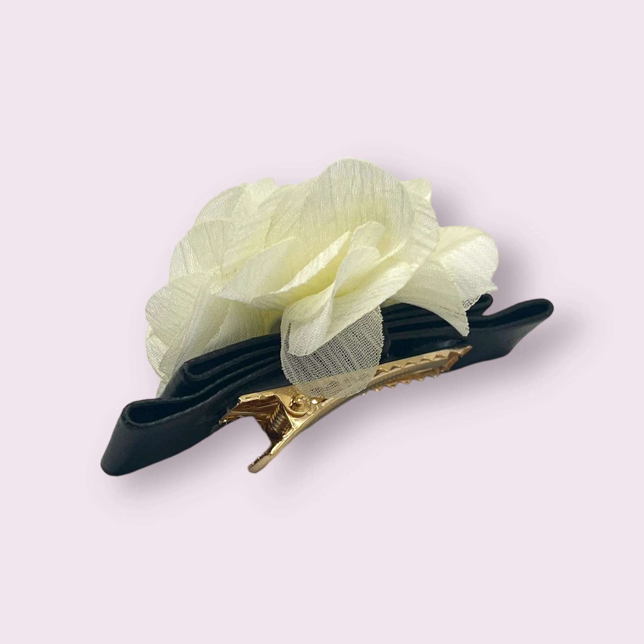 Chiffon Camellia Rose Vegan Leather Dog Hair Barrette - Image 4