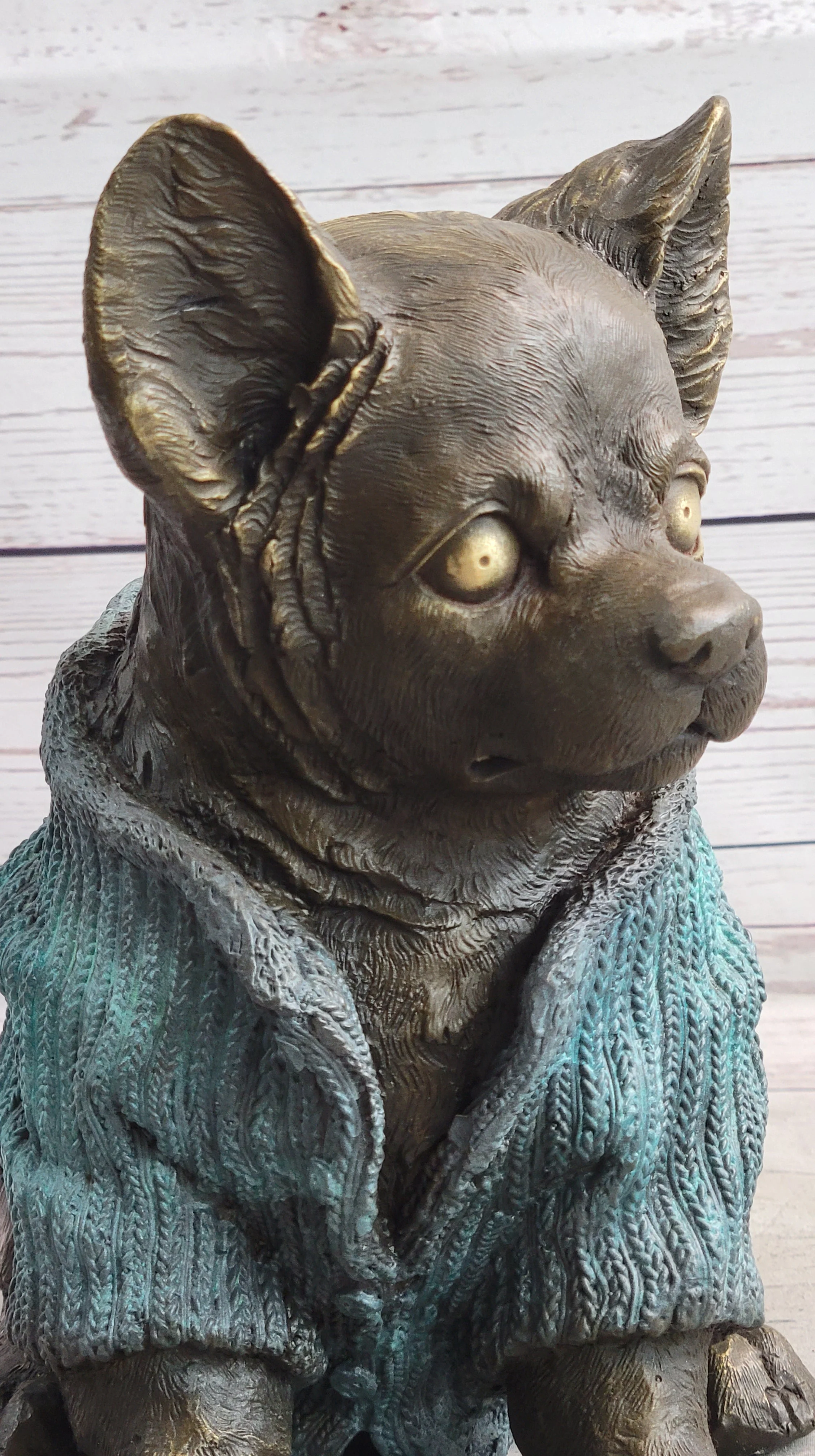 Chihuahua Puppy Dog Wearing Blue Sweater Bronze Metal Figurine Sculpture Decor - Image 8