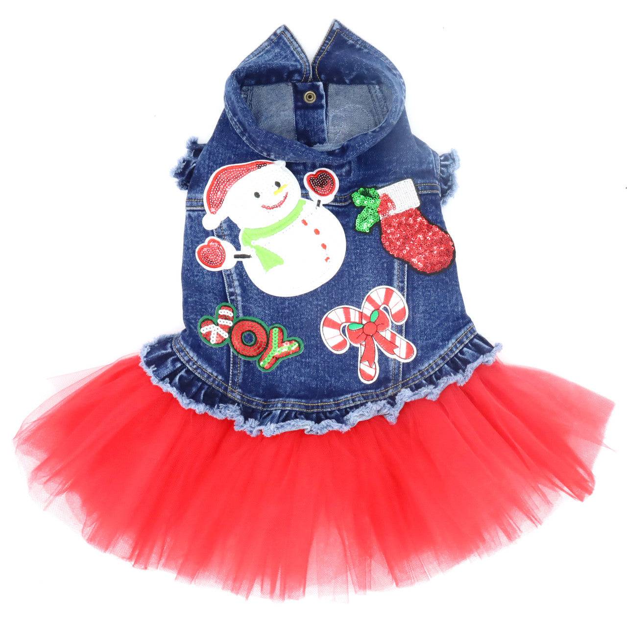 Christmas Snowman Denim Dog Jacket - Image 5