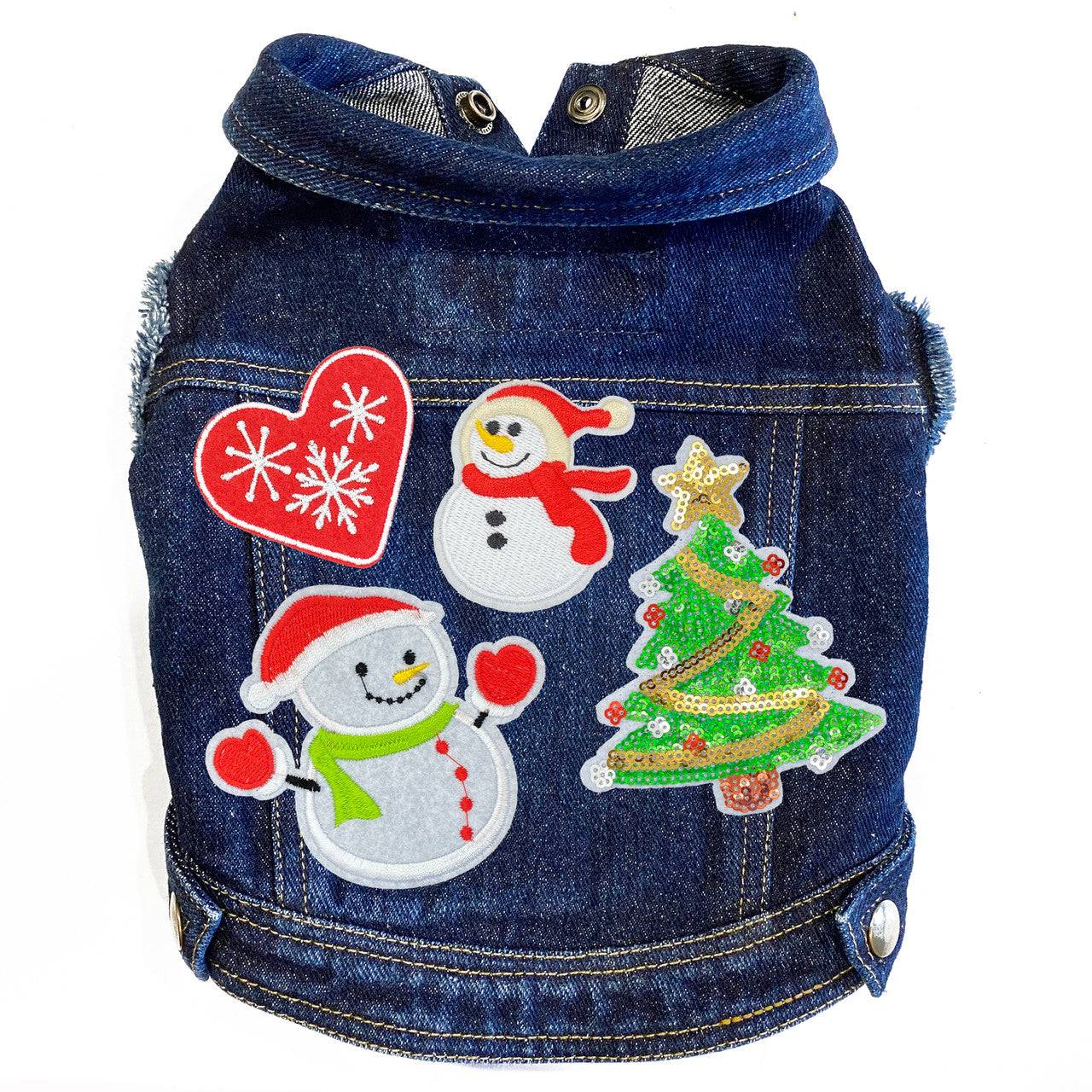 Christmas Snowmen Denim Dog Jacket - Image 3