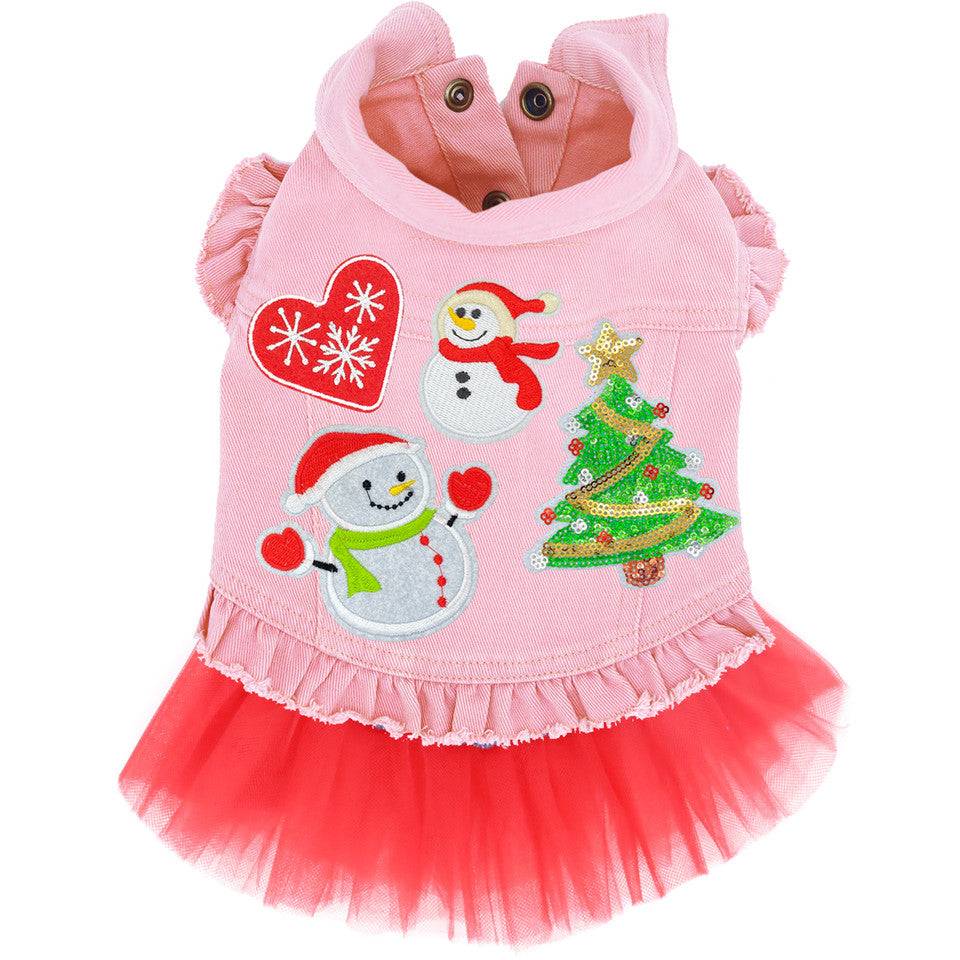Christmas Snowmen Denim Dog Jacket - Image 4