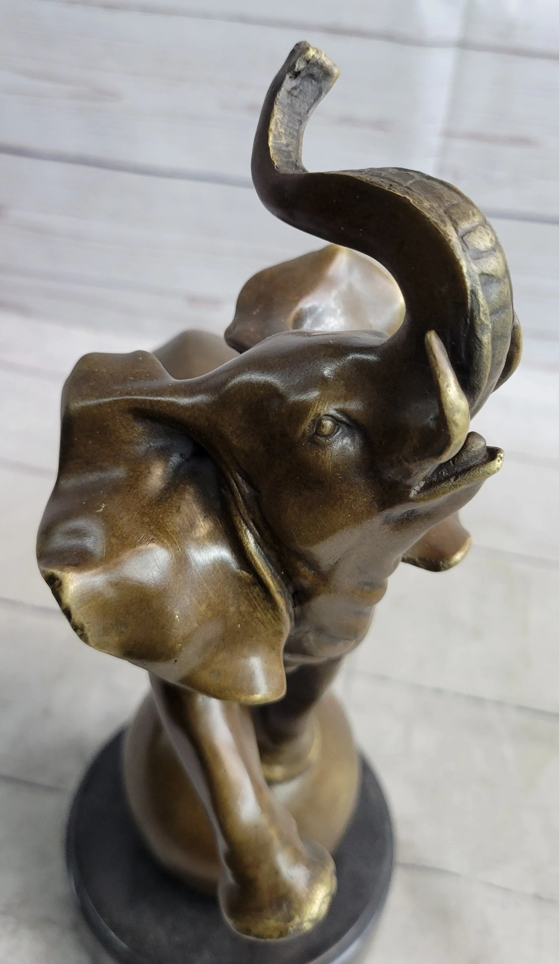 Circus Elephant Balancing on a Ball Bronze Sculpture Statue Art on Marble Base - Image 7