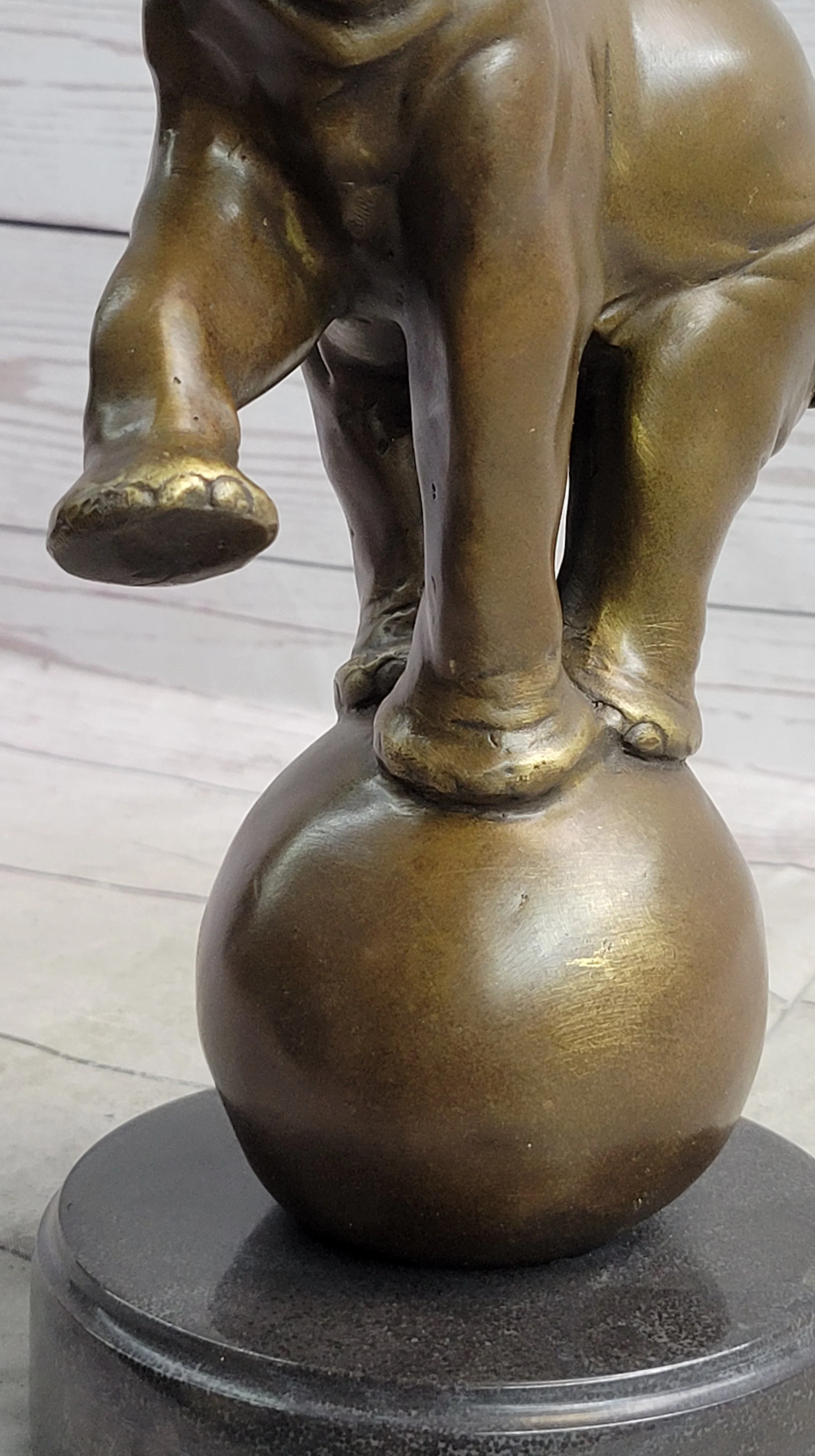 Circus Elephant Balancing on a Ball Bronze Sculpture Statue Art on Marble Base - Image 9