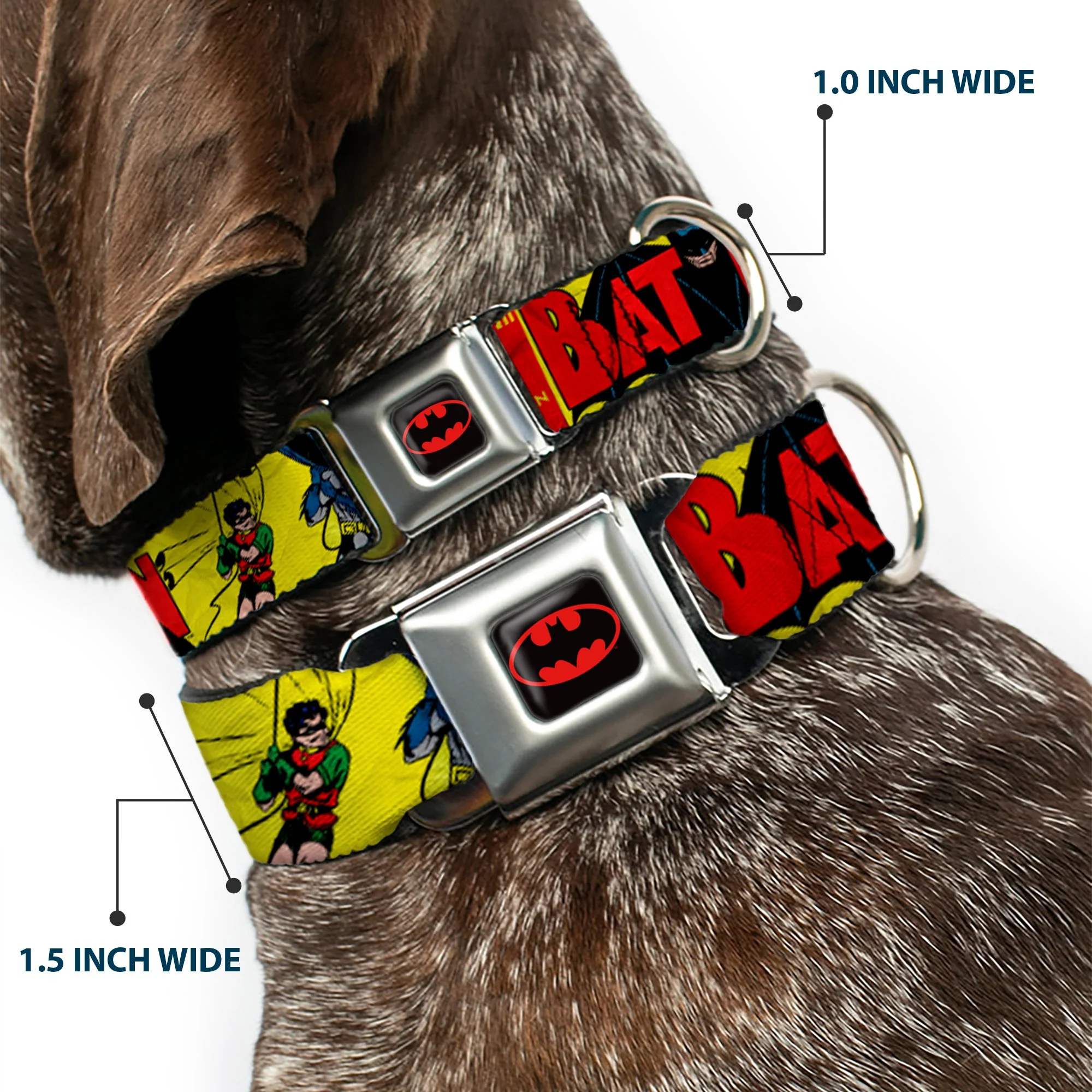Classic BATMAN Comic Logo Full Color Yellow/Black/Red Seatbelt Buckle Collar - Classic BATMAN Issue #1 Robin & Batman Cover Pose Yellow/Red - Image 2