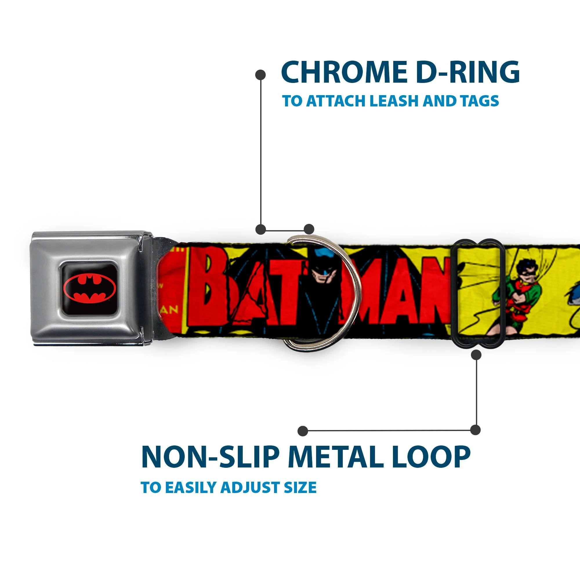 Classic BATMAN Comic Logo Full Color Yellow/Black/Red Seatbelt Buckle Collar - Classic BATMAN Issue #1 Robin & Batman Cover Pose Yellow/Red - Image 5