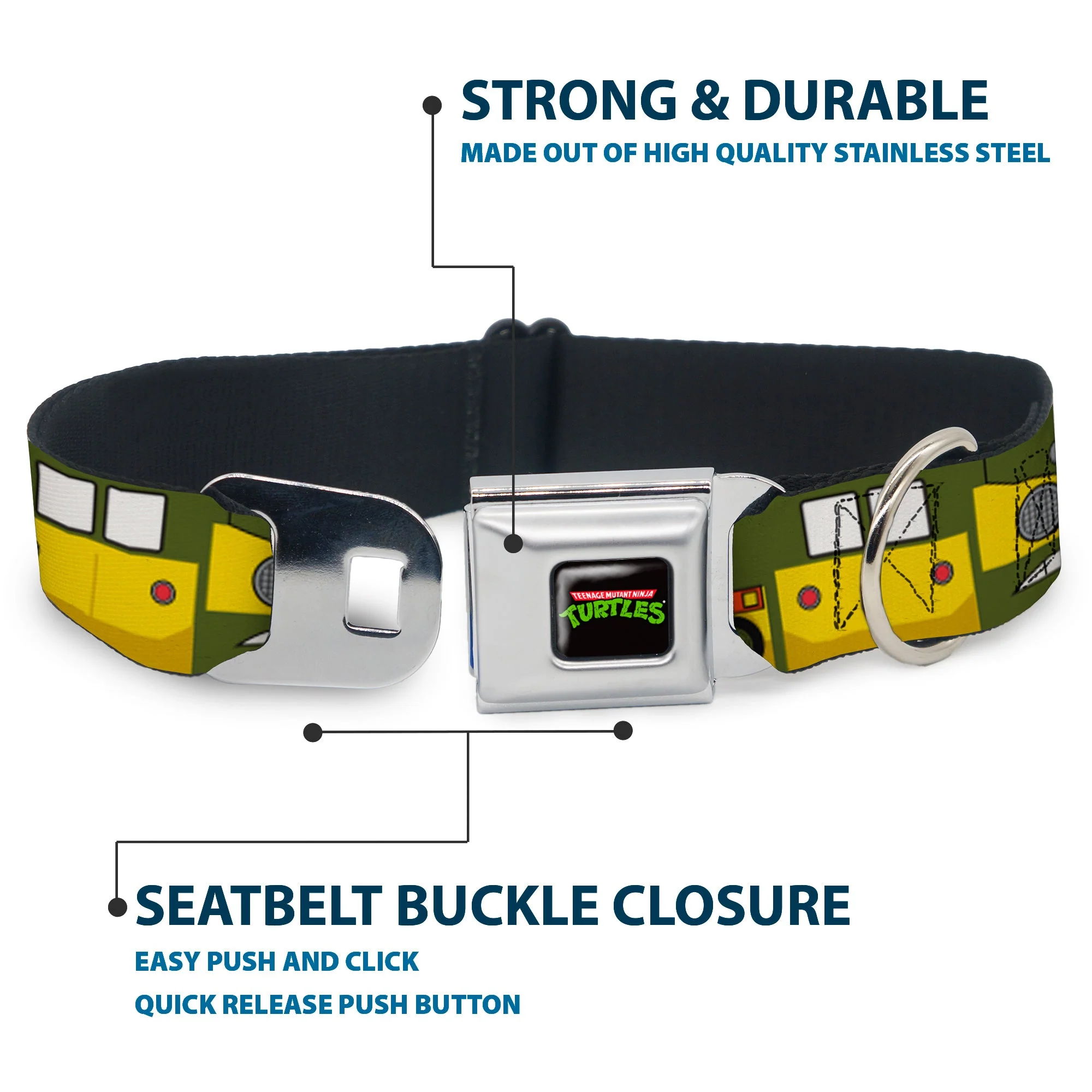 Classic TEENAGE MUTANT NINJA TURTLES Logo Full Color Seatbelt Buckle Collar - Classic TMNT Ninja Turtles Party Van All Sides Green/Yellow/Orange - Image 4