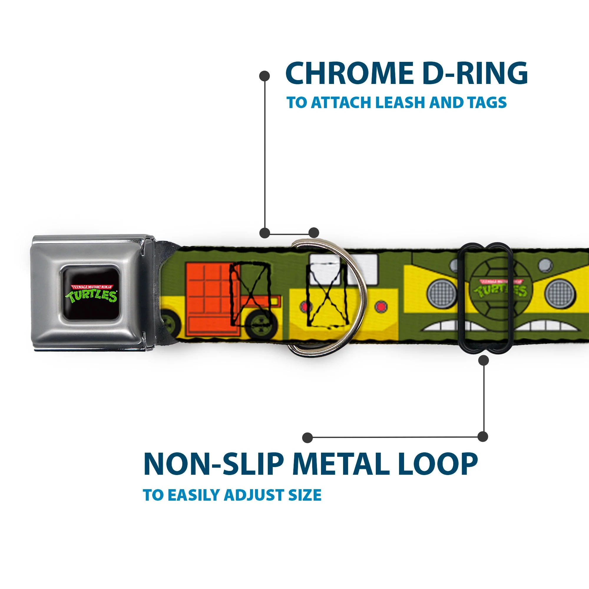 Classic TEENAGE MUTANT NINJA TURTLES Logo Full Color Seatbelt Buckle Collar - Classic TMNT Ninja Turtles Party Van All Sides Green/Yellow/Orange - Image 5