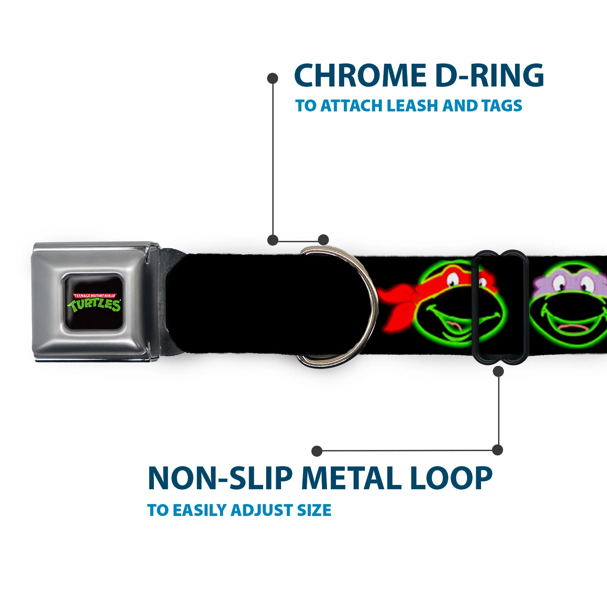 Classic TEENAGE MUTANT NINJA TURTLES Logo Seatbelt Buckle Collar - Classic Teenage Mutant Ninja Turtles Electric Expressions Black/Multi Neon - Image 5