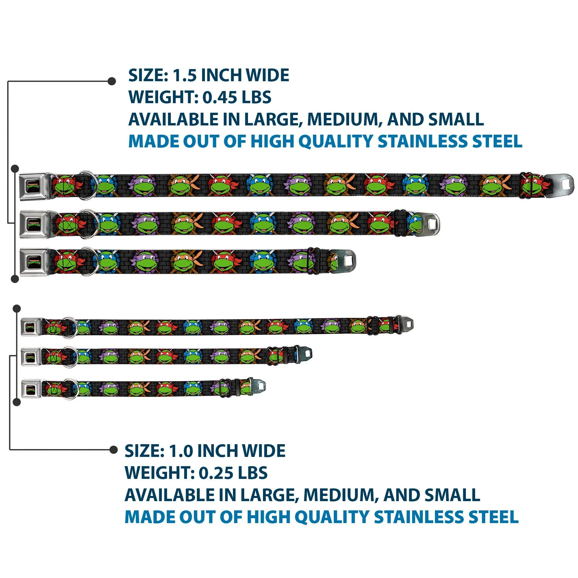 Classic TEENAGE MUTANT NINJA TURTLES Logo Seatbelt Buckle Collar - Classic Teenage Mutant Ninja Turtles Expessions/Battle Gear Gray/Multi Color - Image 3