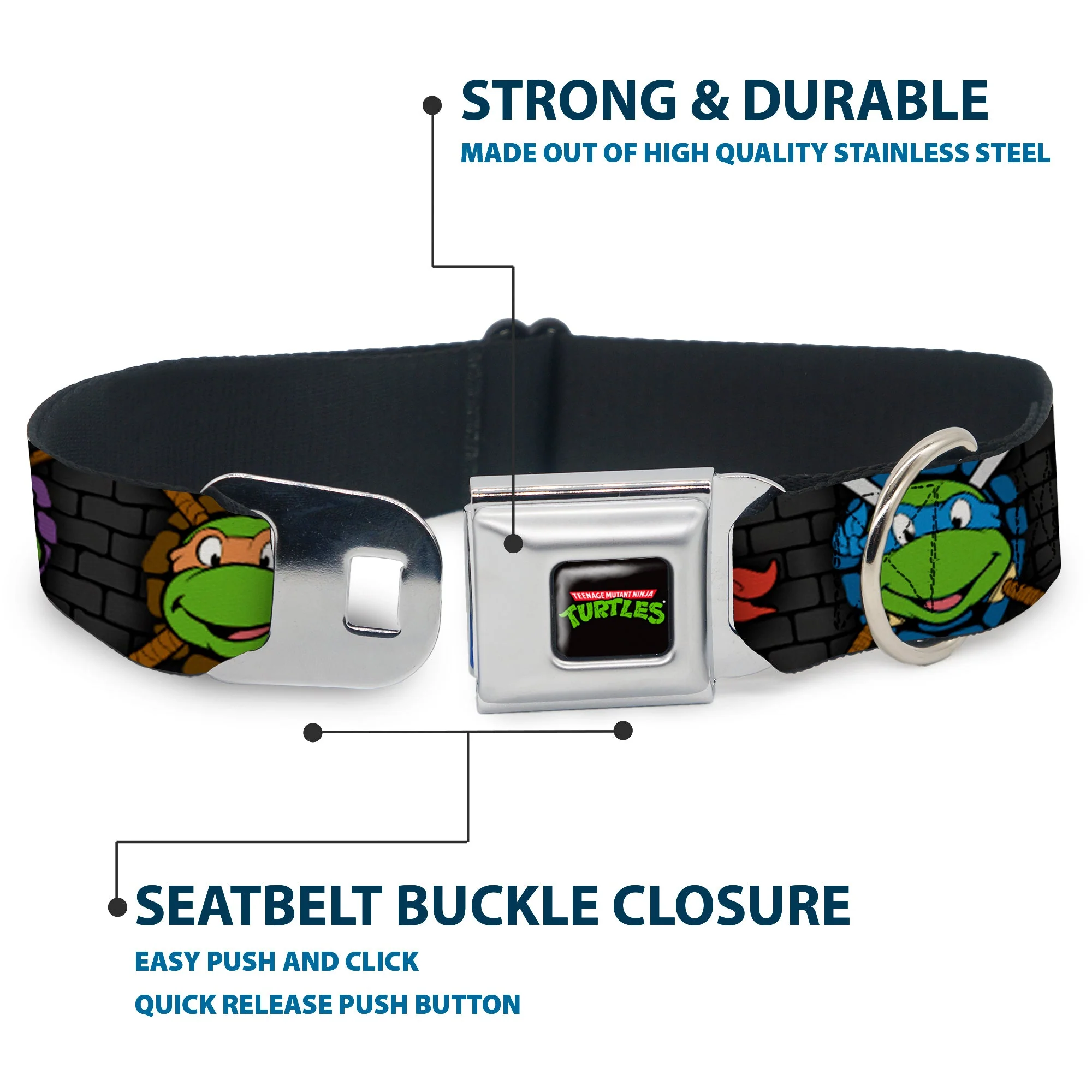 Classic TEENAGE MUTANT NINJA TURTLES Logo Seatbelt Buckle Collar - Classic Teenage Mutant Ninja Turtles Expessions/Battle Gear Gray/Multi Color - Image 4