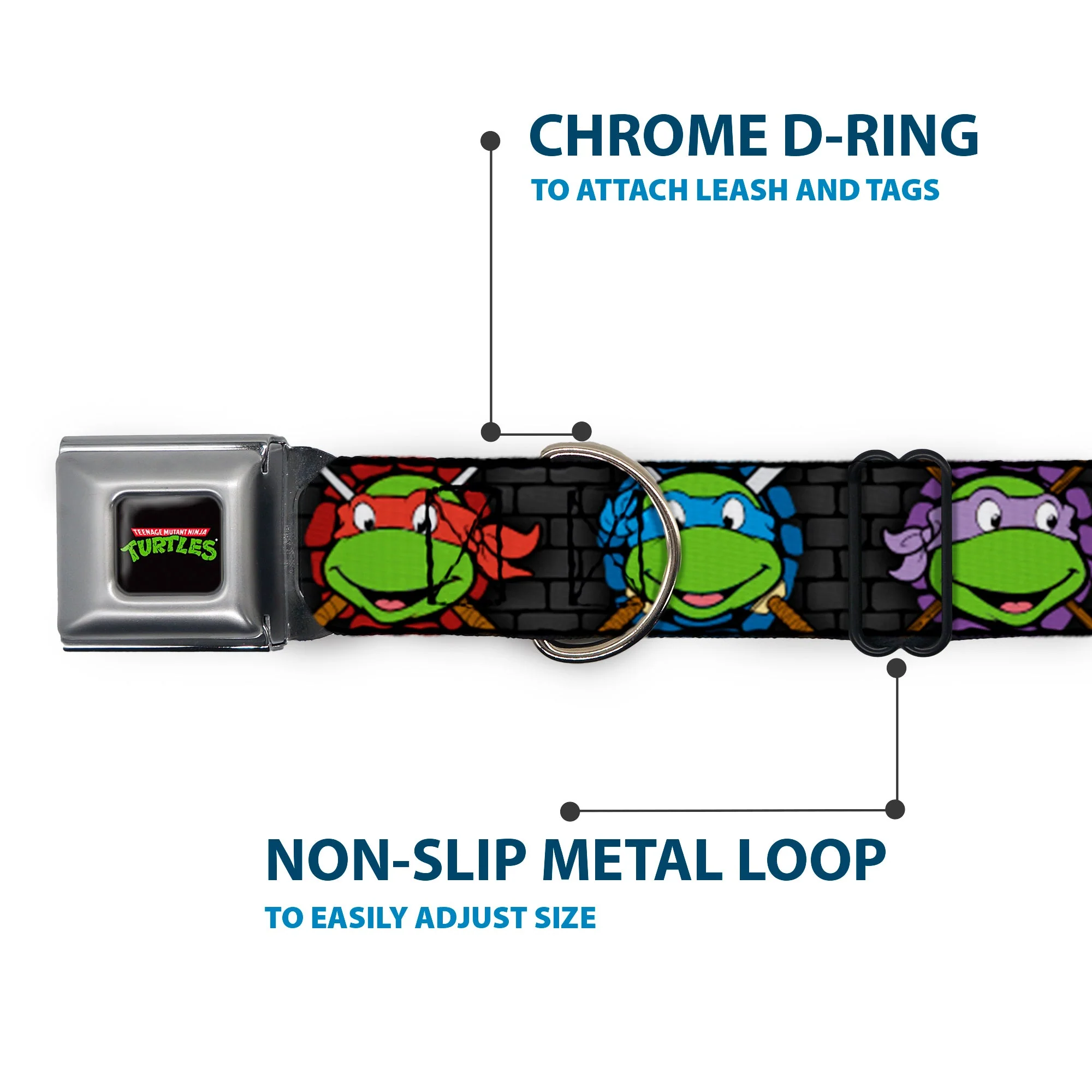 Classic TEENAGE MUTANT NINJA TURTLES Logo Seatbelt Buckle Collar - Classic Teenage Mutant Ninja Turtles Expessions/Battle Gear Gray/Multi Color - Image 5