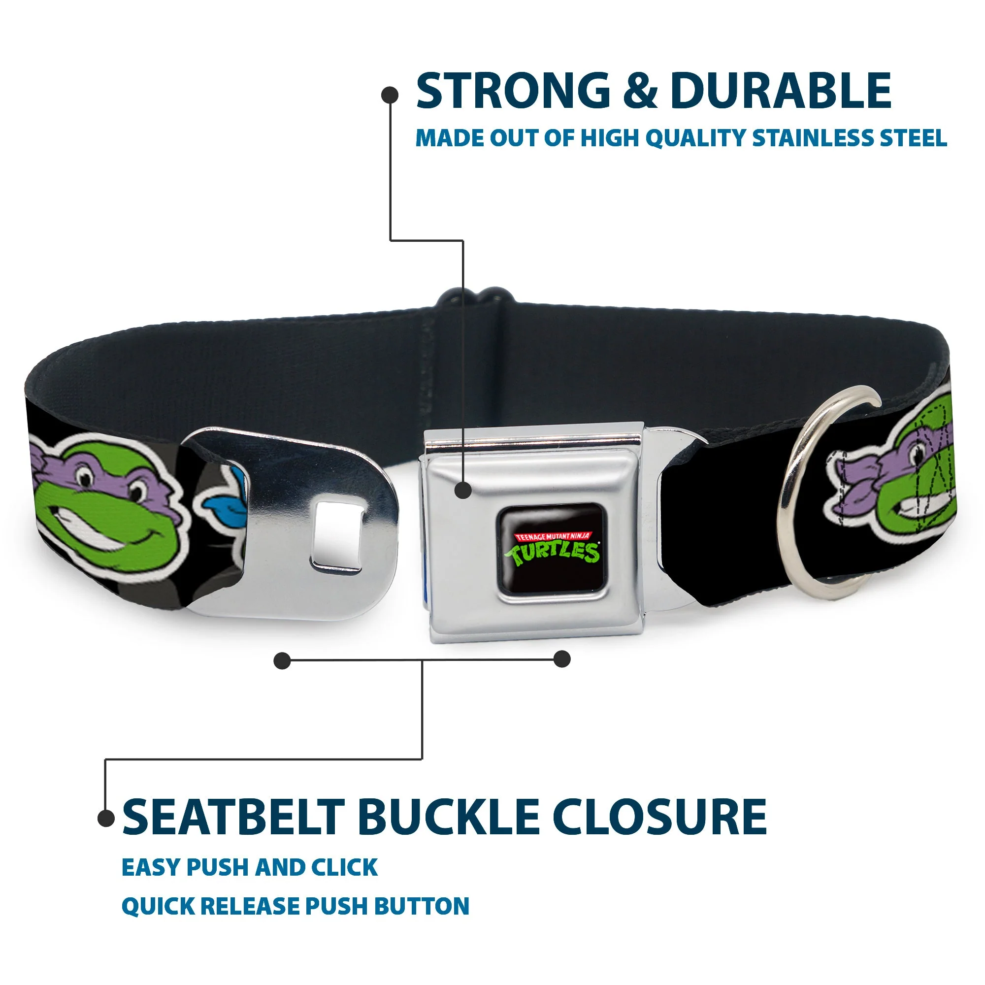 Classic TEENAGE MUTANT NINJA TURTLES Logo Seatbelt Buckle Collar - Classic Teenage Mutant Ninja Turtles Group Faces/TMNT/Ninja Star Black/Green - Image 4