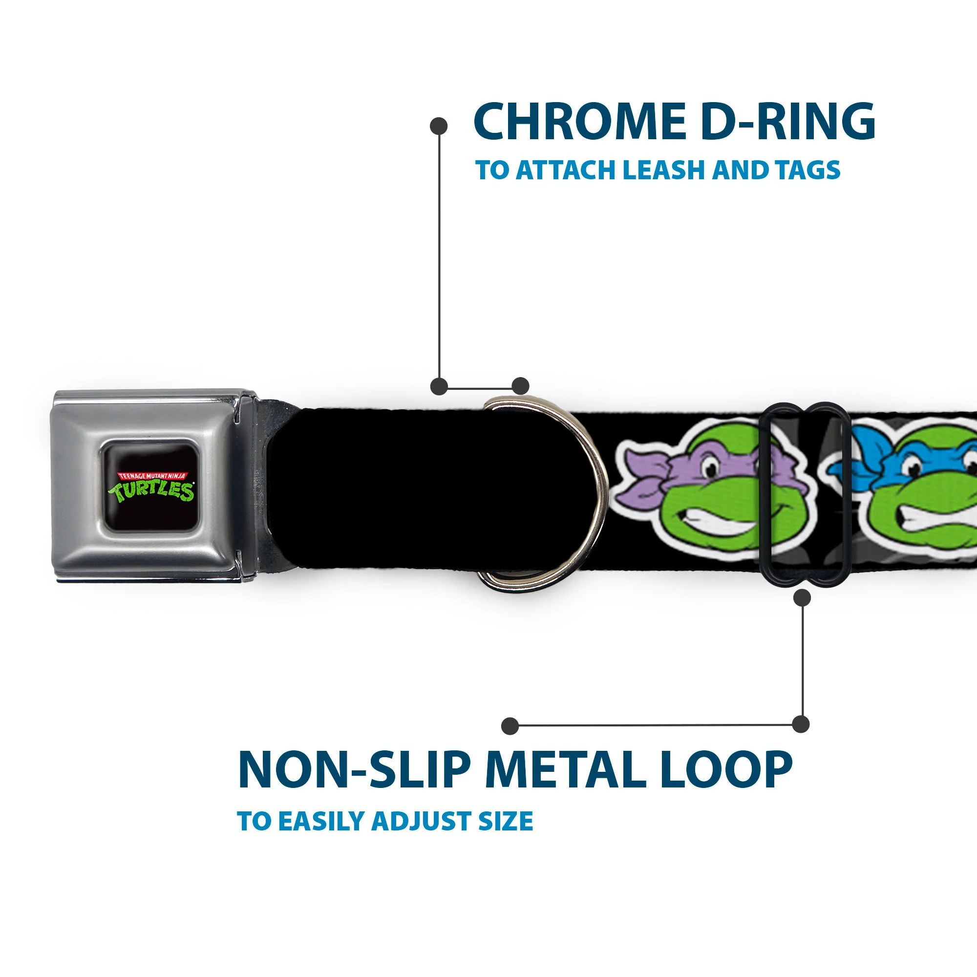 Classic TEENAGE MUTANT NINJA TURTLES Logo Seatbelt Buckle Collar - Classic Teenage Mutant Ninja Turtles Group Faces/TMNT/Ninja Star Black/Green - Image 5