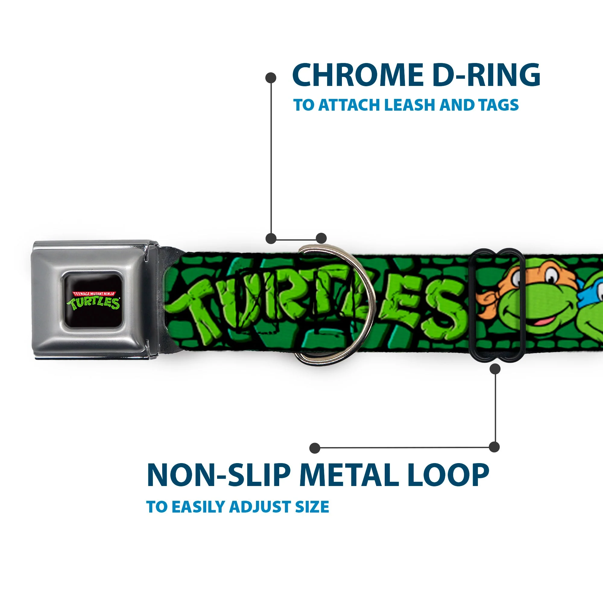 Classic TEENAGE MUTANT NINJA TURTLES Logo Seatbelt Buckle Collar - Classic Teenage Mutant Ninja Turtles Group Faces/TURTLES Turtle Shell Black/Green - Image 5