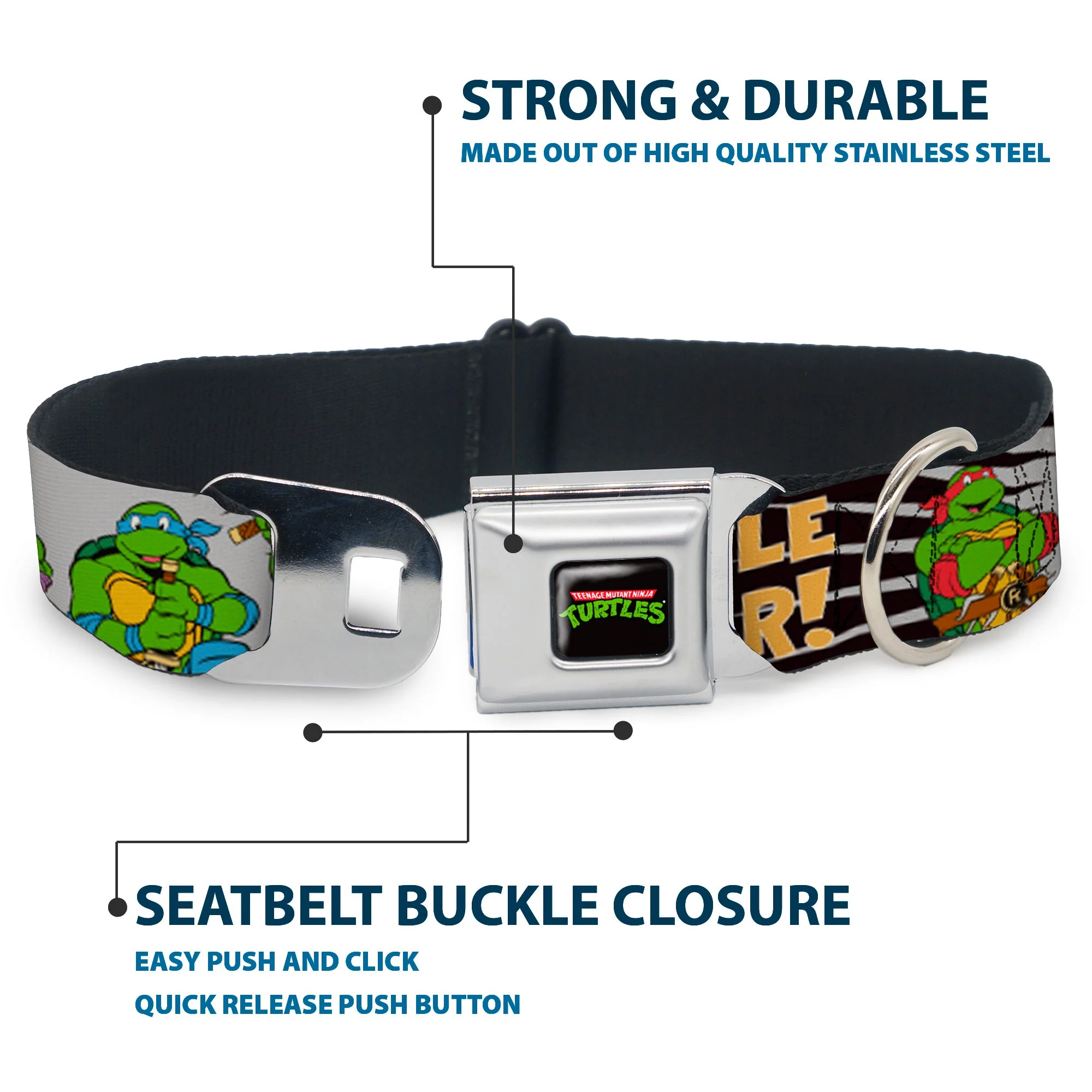 Classic TEENAGE MUTANT NINJA TURTLES Logo Seatbelt Buckle Collar - Classic Teenage Mutant Ninja Turtles Group Pose/TURTLE POWER! - Image 4