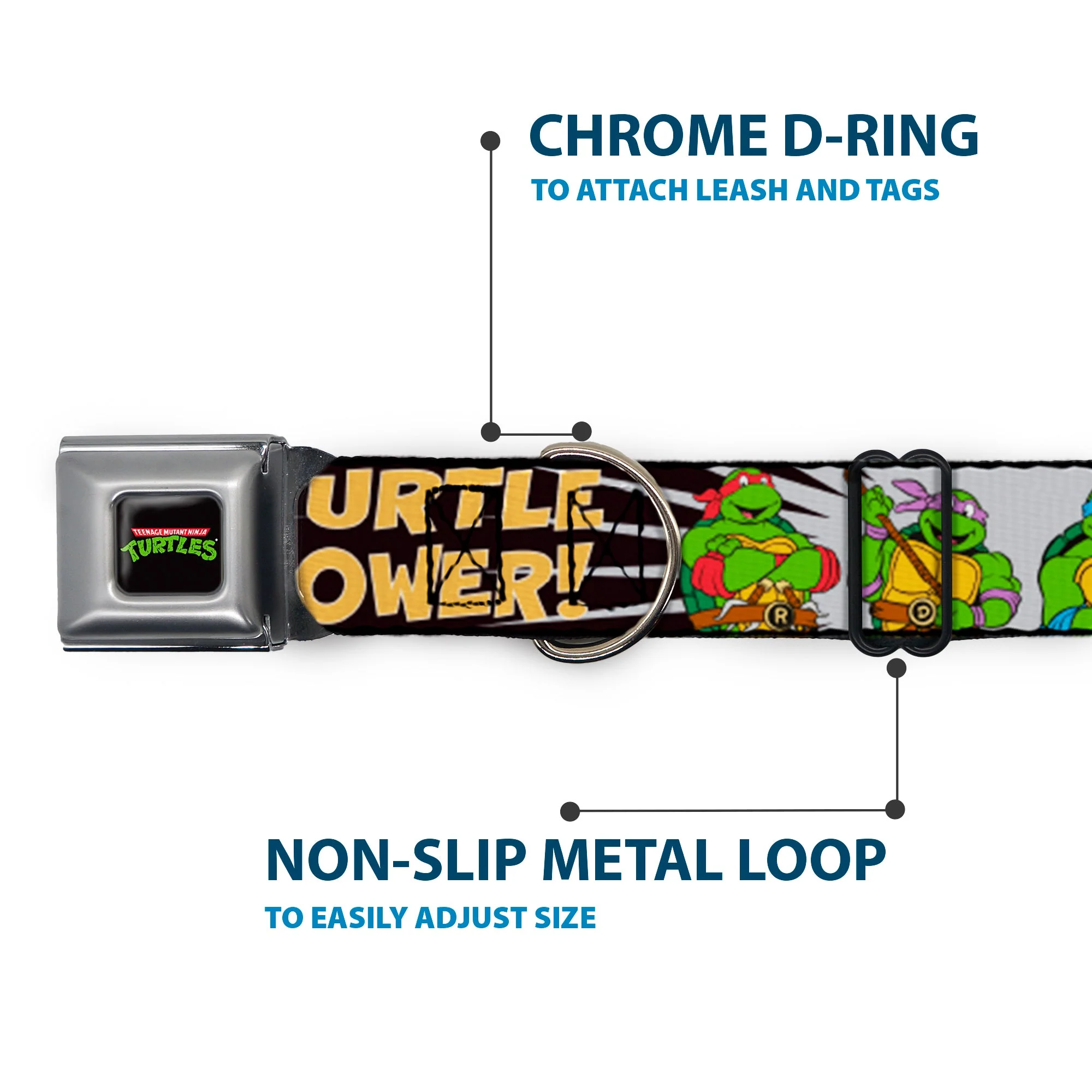 Classic TEENAGE MUTANT NINJA TURTLES Logo Seatbelt Buckle Collar - Classic Teenage Mutant Ninja Turtles Group Pose/TURTLE POWER! - Image 5