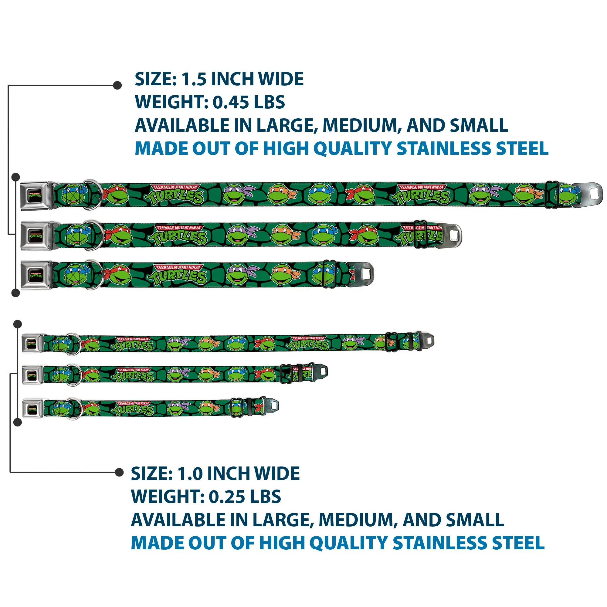 Classic TEENAGE MUTANT NINJA TURTLES Logo Seatbelt Buckle Collar - Classic TEENAGE MUTANT NINJA TURTLES Turtle Faces Black/Green Turtle Shell - Image 3