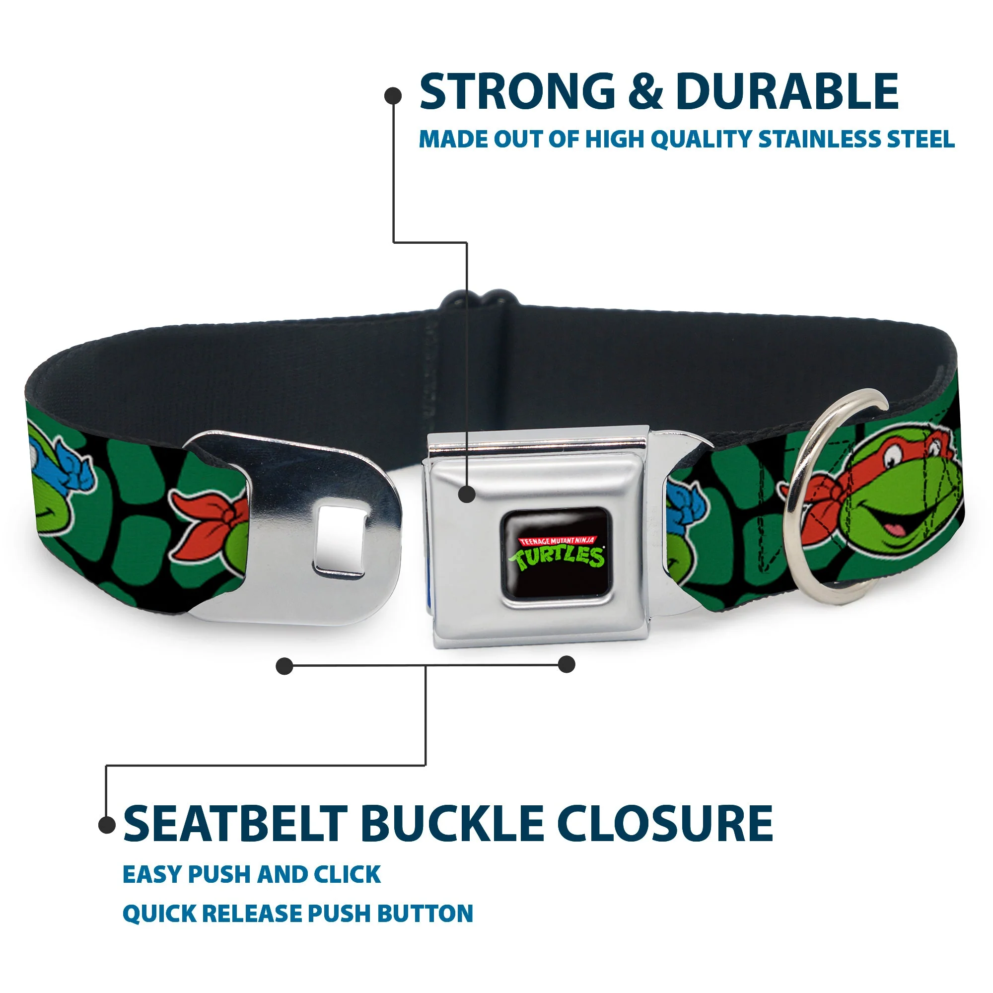 Classic TEENAGE MUTANT NINJA TURTLES Logo Seatbelt Buckle Collar - Classic TEENAGE MUTANT NINJA TURTLES Turtle Faces Black/Green Turtle Shell - Image 4