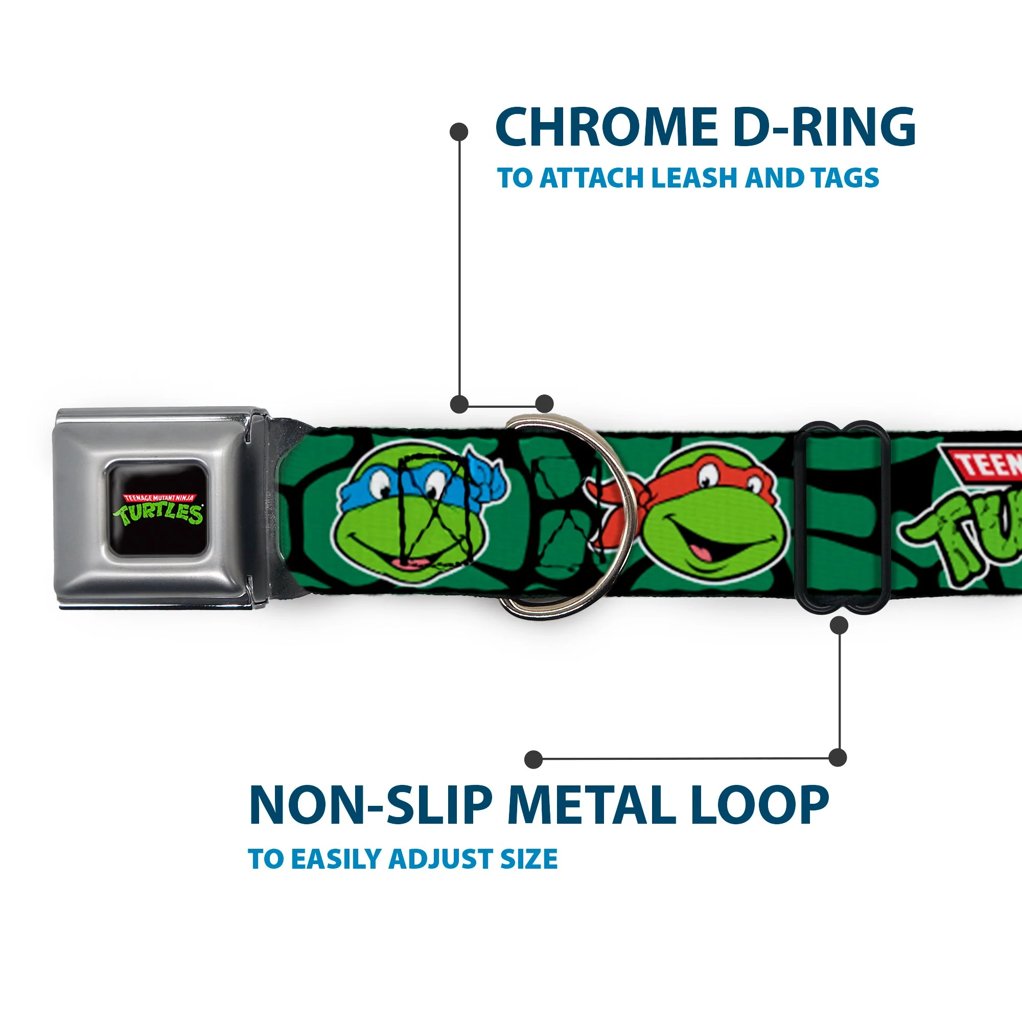 Classic TEENAGE MUTANT NINJA TURTLES Logo Seatbelt Buckle Collar - Classic TEENAGE MUTANT NINJA TURTLES Turtle Faces Black/Green Turtle Shell - Image 5
