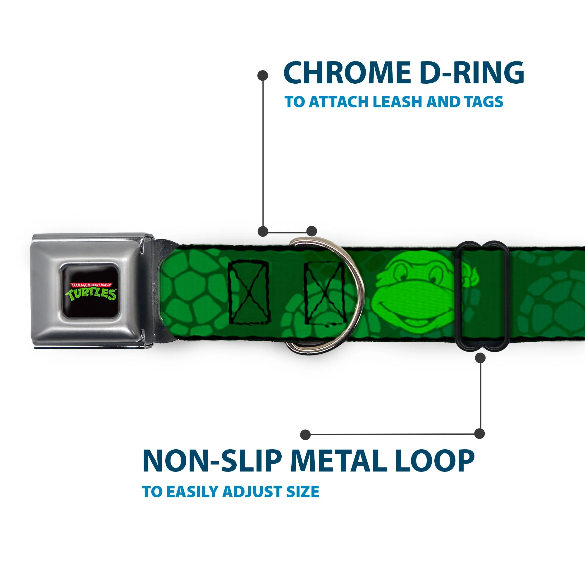 Classic TEENAGE MUTANT NINJA TURTLES Logo Seatbelt Buckle Collar - Classic Teenage Mutant Ninja Turtles Turtle Faces2 Greens - Image 5