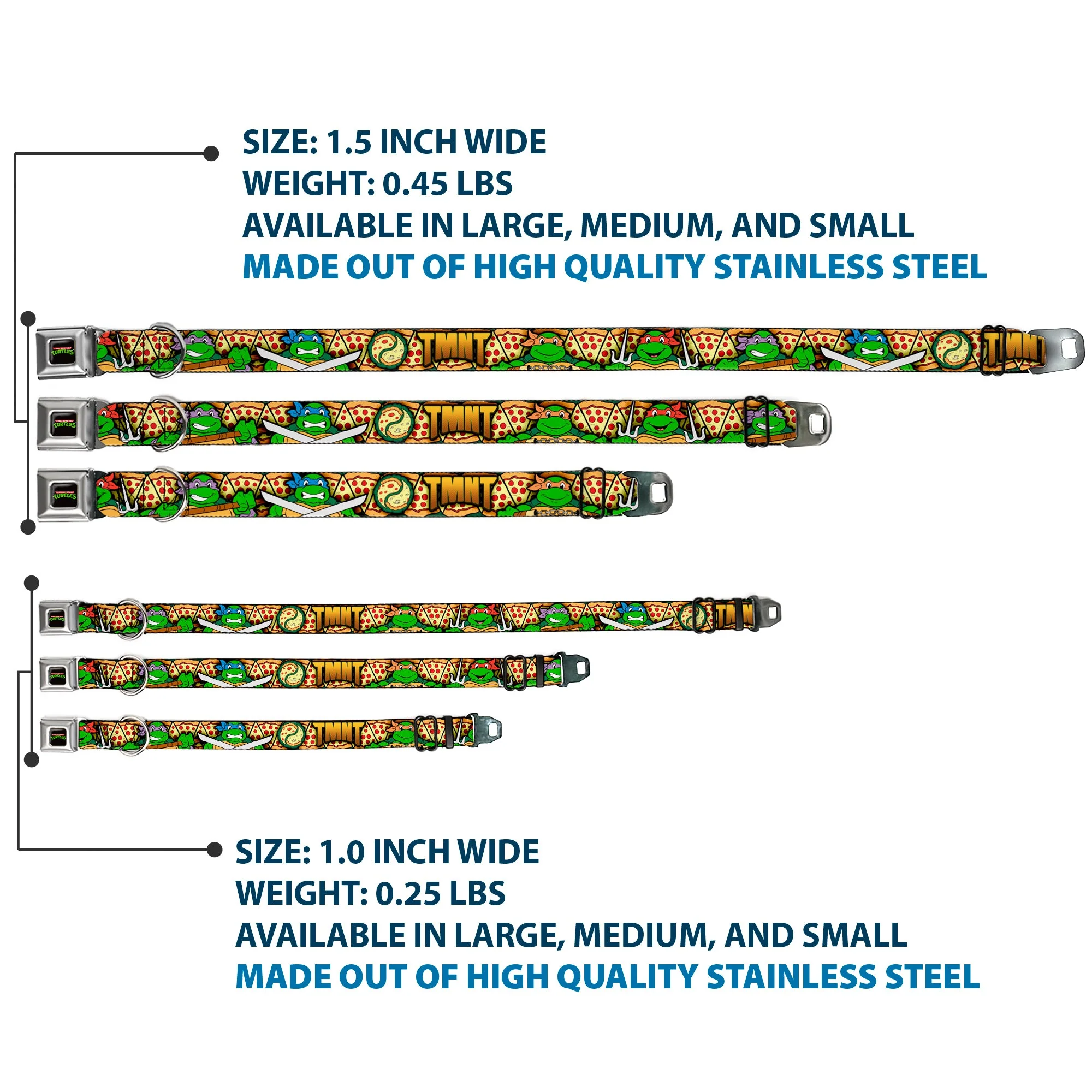 Classic TEENAGE MUTANT NINJA TURTLES Logo Seatbelt Buckle Collar - Classic Teenage Mutant Ninja Turtles Turtle Poses/Pizza Slices - Image 3